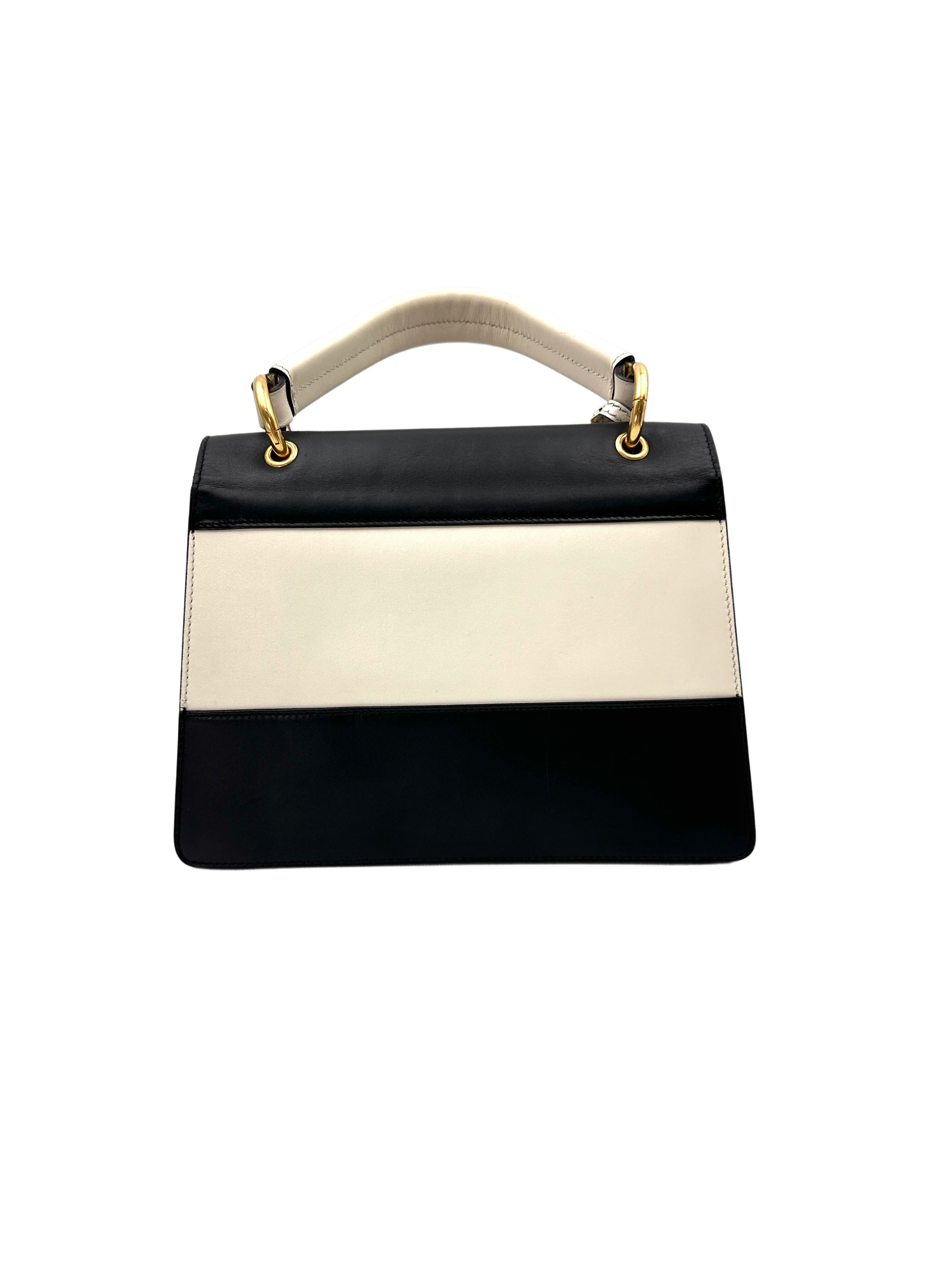 Gucci Queen Margaret Bee Black/White Leather Top Handle Bag GG913