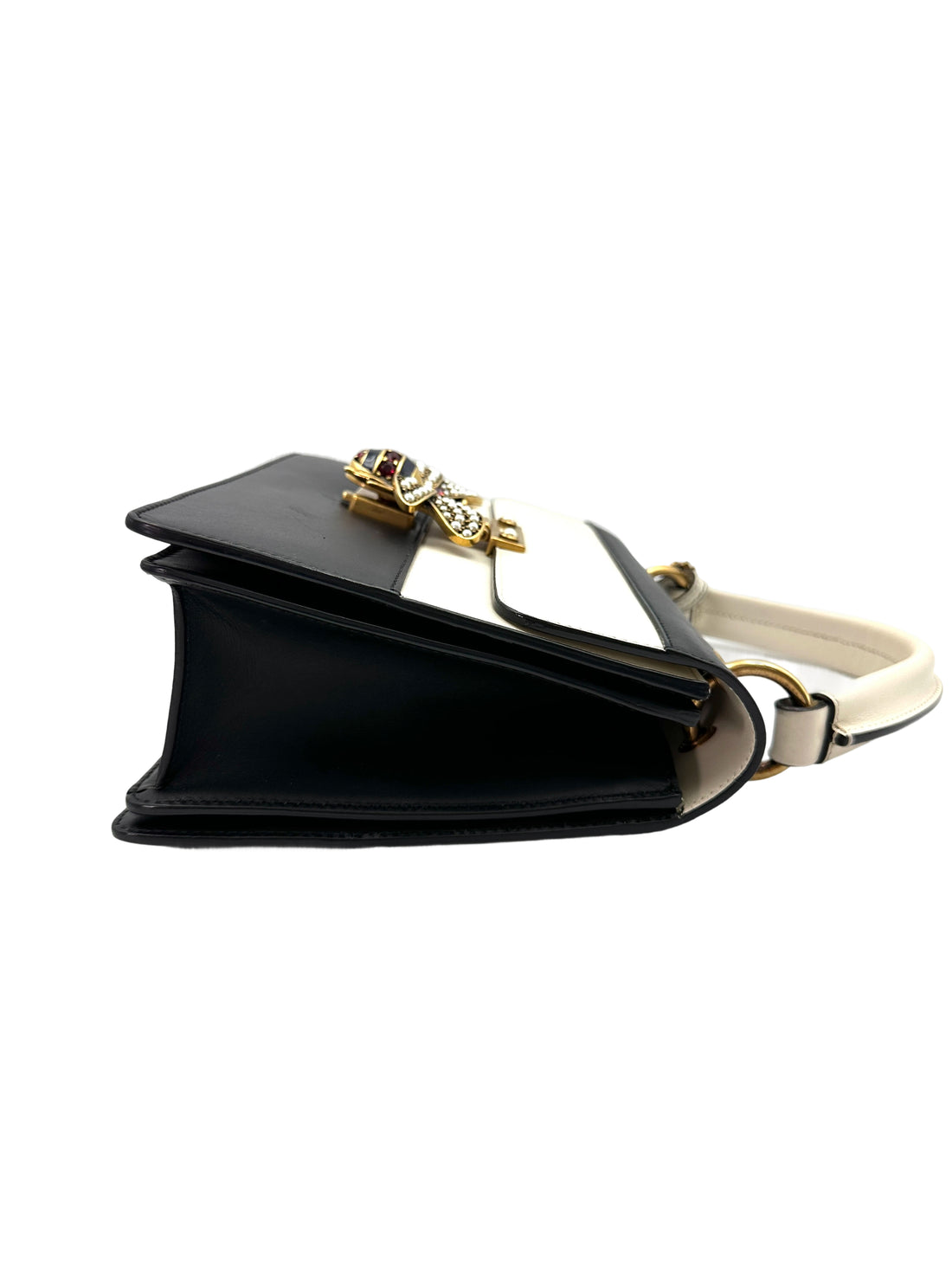 Gucci Queen Margaret Bee Black/White Leather Top Handle Bag GG913