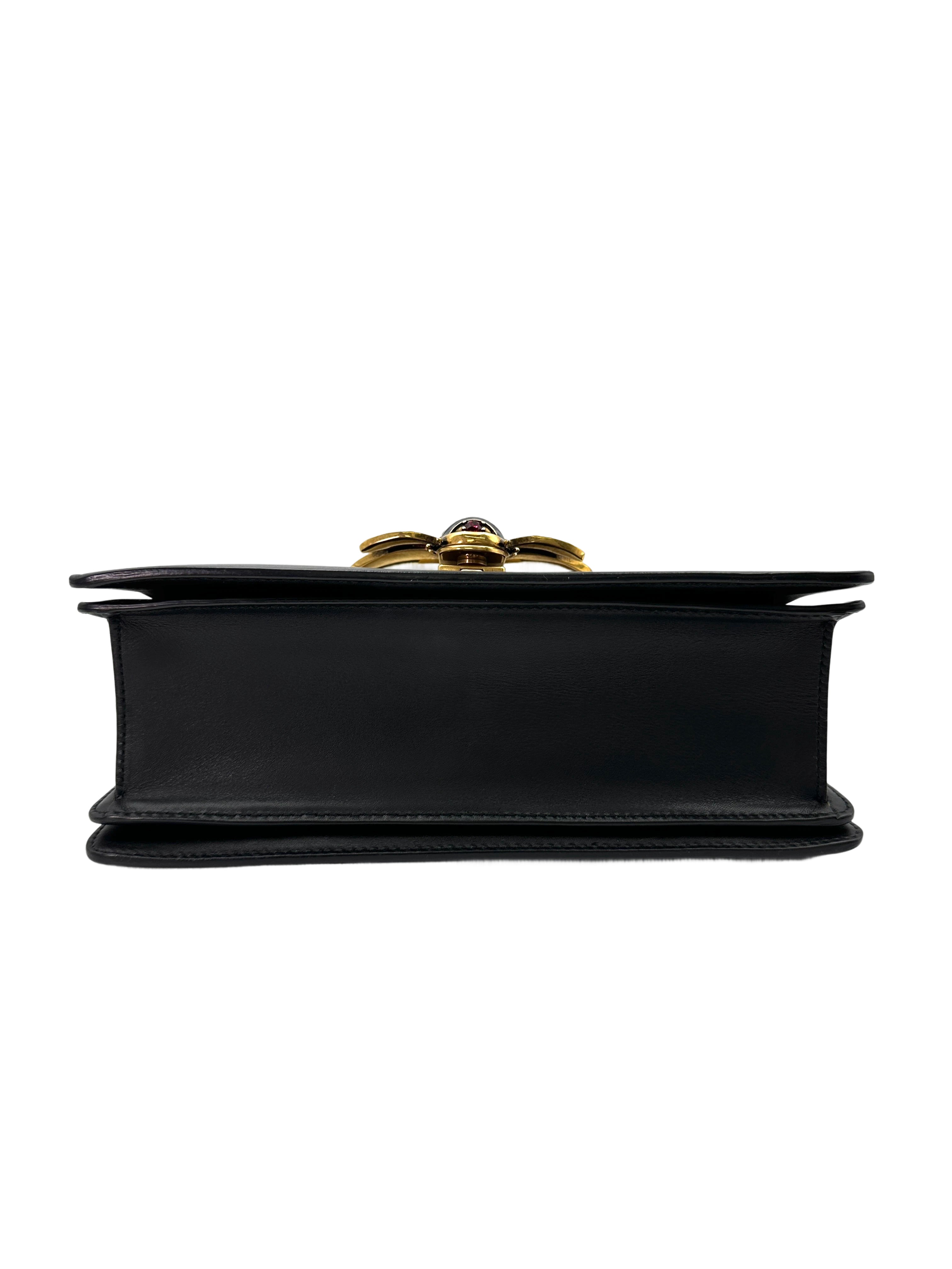 Gucci Queen Margaret Bee Black/White Leather Top Handle Bag GG913