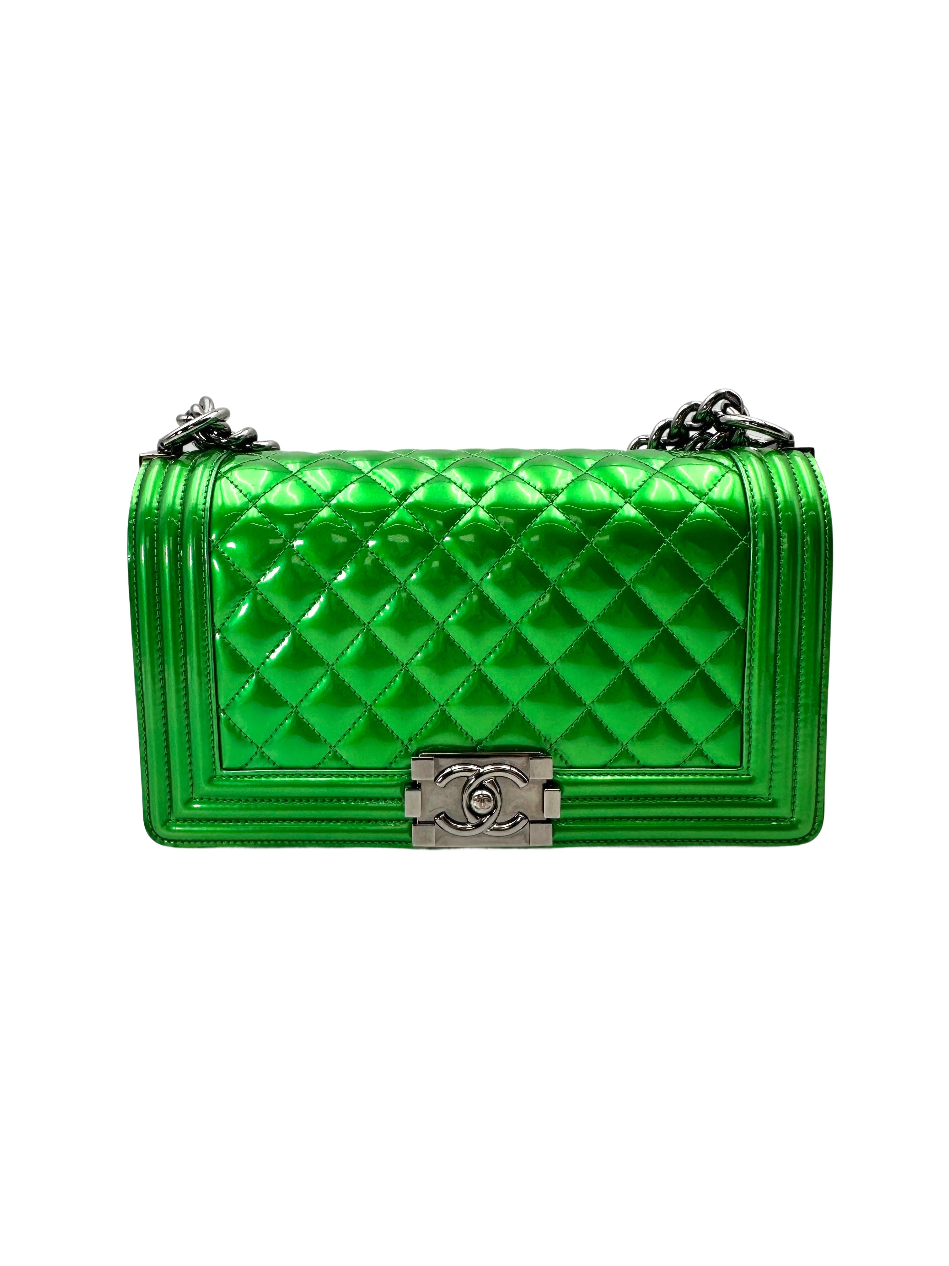 Chanel LeBoy Metallic Green Quilted Leather Flap Bag With Silver Buckle(19***30) CC1885