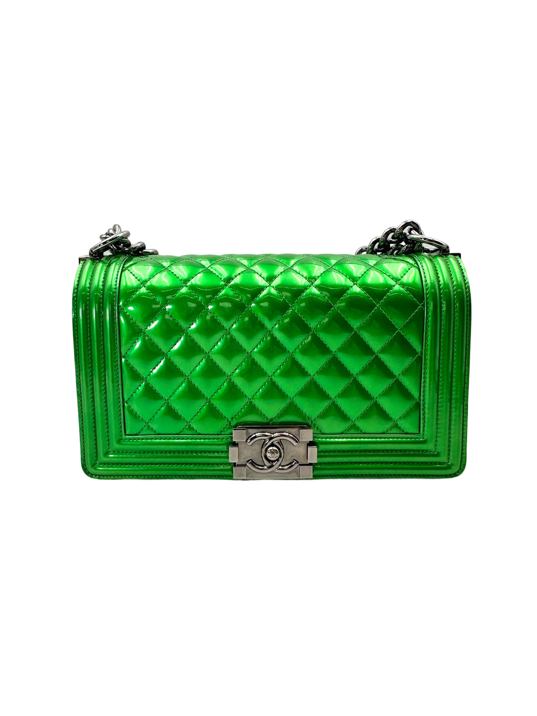 Chanel LeBoy Metallic Green Quilted Leather Flap Bag With Silver Buckle(19***30) CC1885