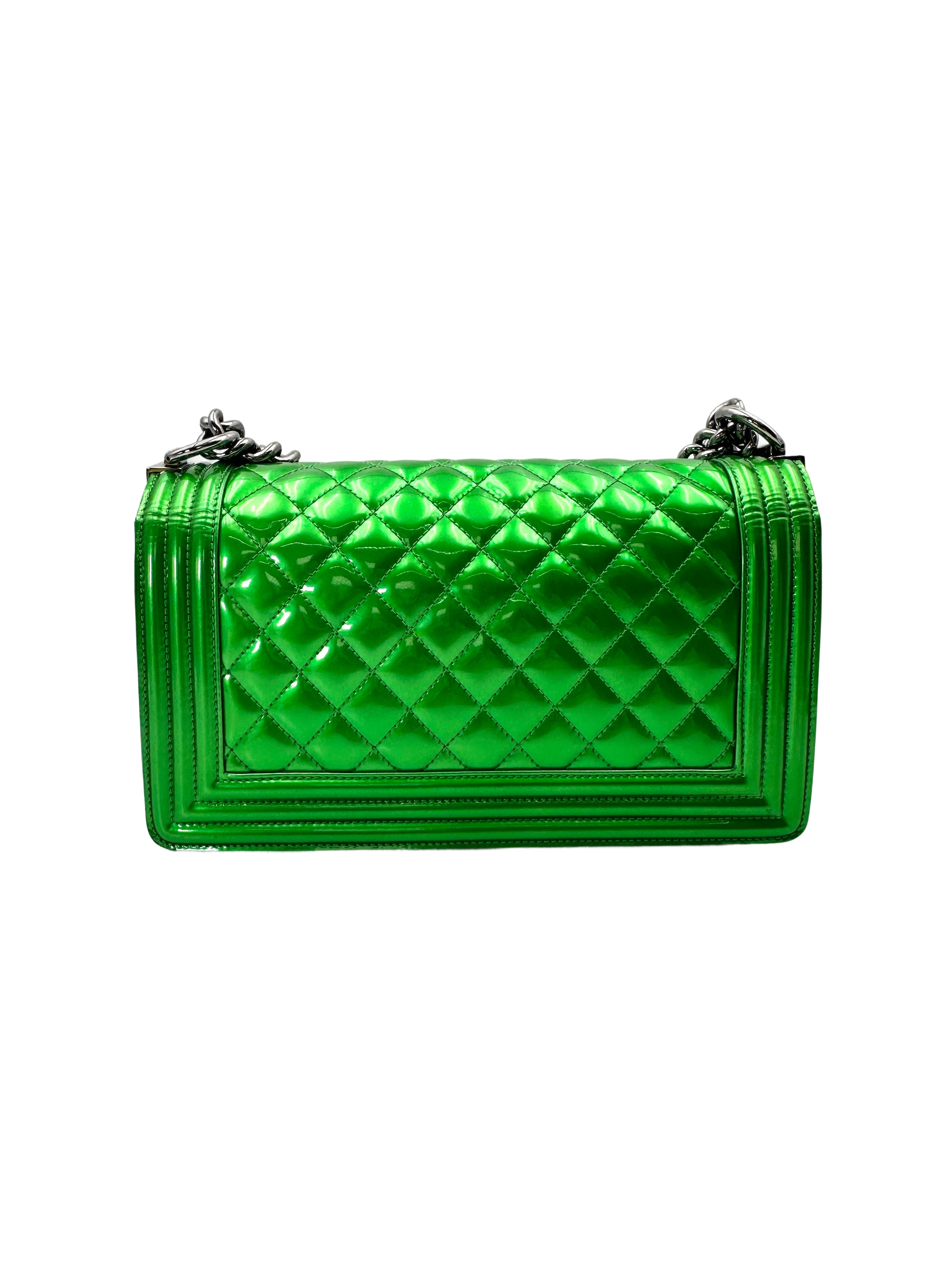 Chanel LeBoy Metallic Green Quilted Leather Flap Bag With Silver Buckle(19***30) CC1885