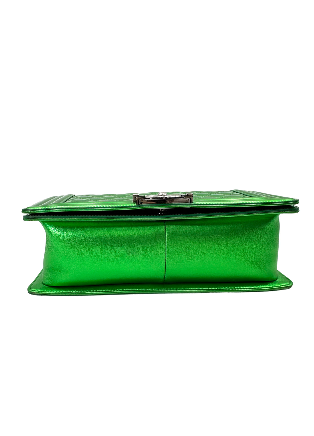 Chanel LeBoy Metallic Green Quilted Leather Flap Bag With Silver Buckle(19***30) CC1885
