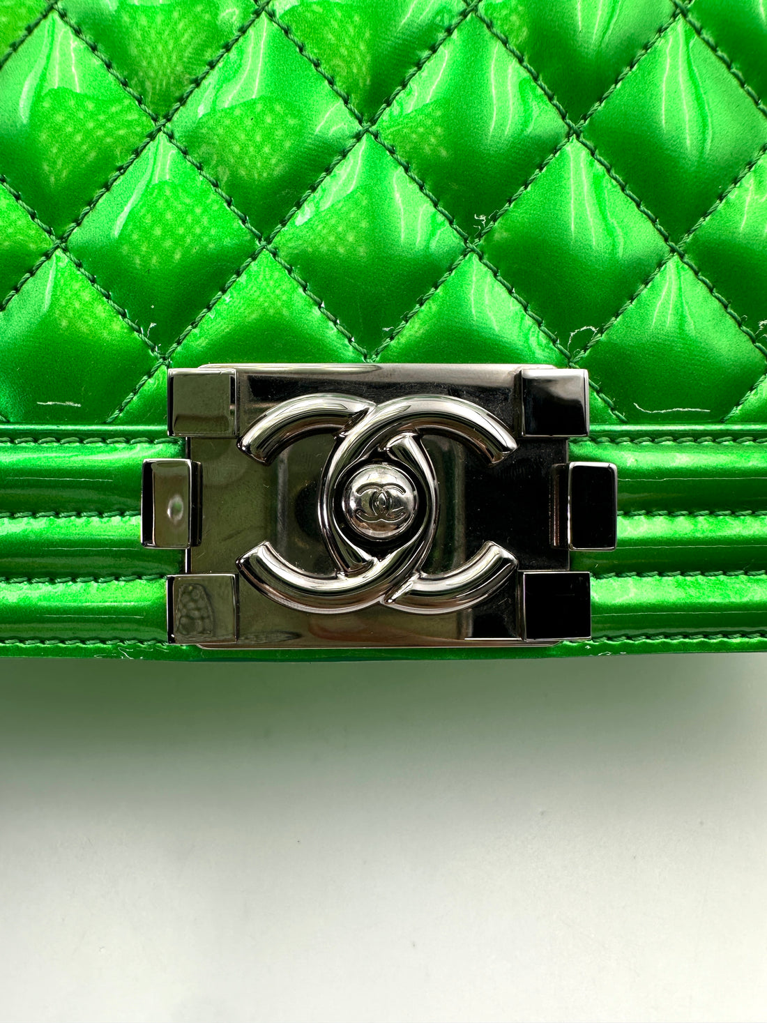 Chanel LeBoy Metallic Green Quilted Leather Flap Bag With Silver Buckle(19***30) CC1885