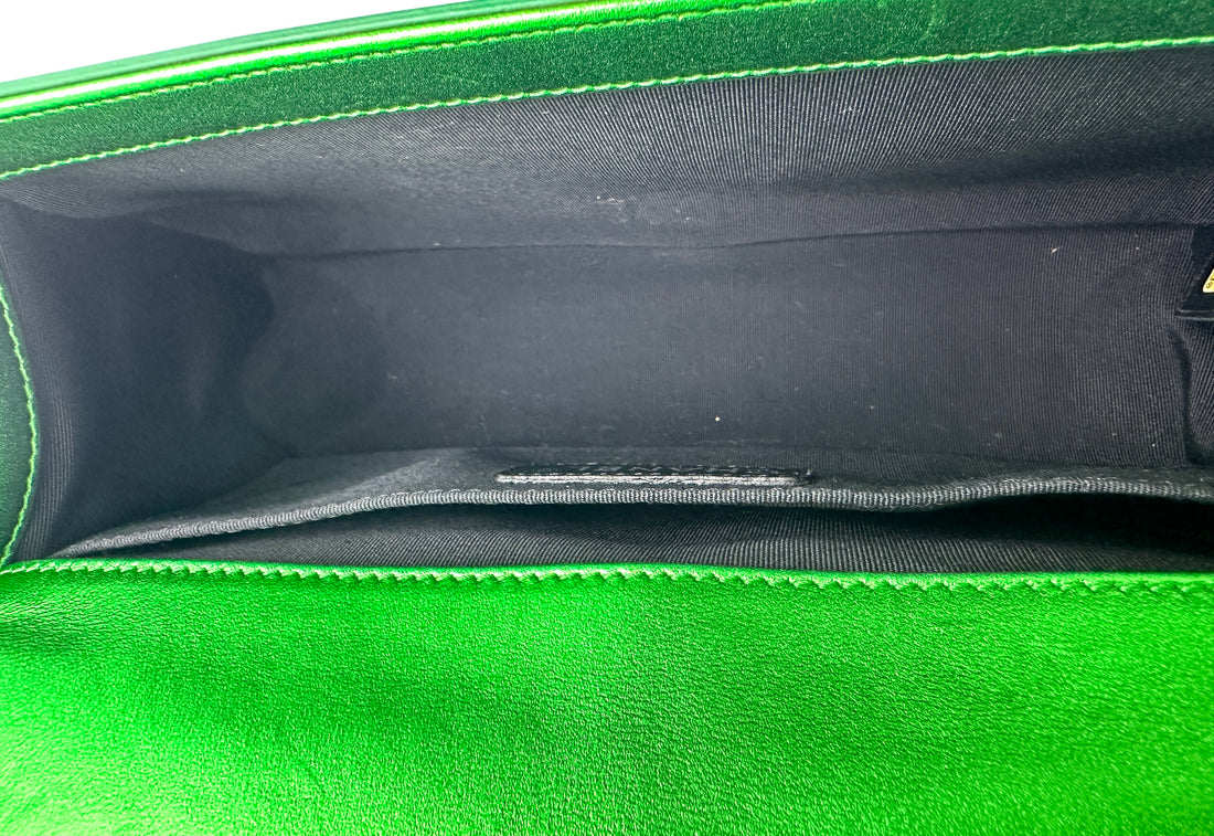 Chanel LeBoy Metallic Green Quilted Leather Flap Bag With Silver Buckle(19***30) CC1885