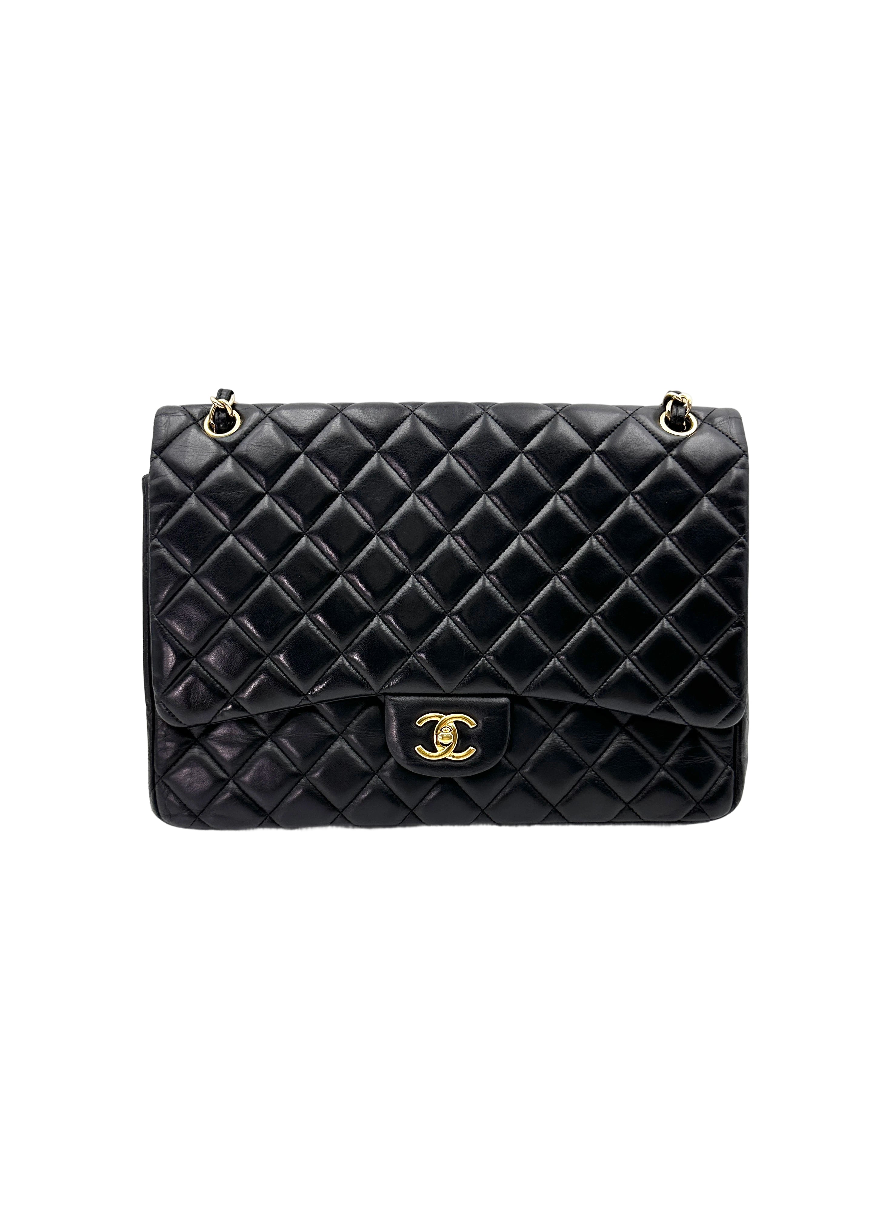 Chanel Black Quilted Lambskin Maxi Shoulder Bag With Gold Buckle(13***60) CC1887