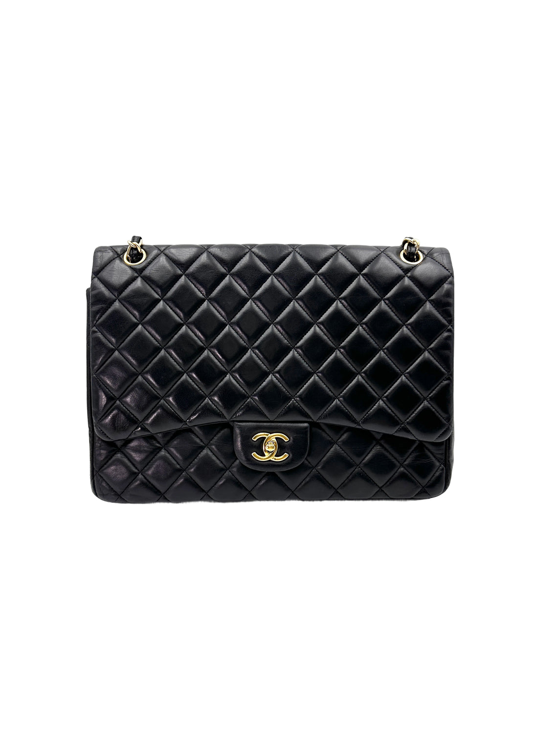 Chanel Black Quilted Lambskin Maxi Shoulder Bag With Gold Buckle(13***60) CC1887