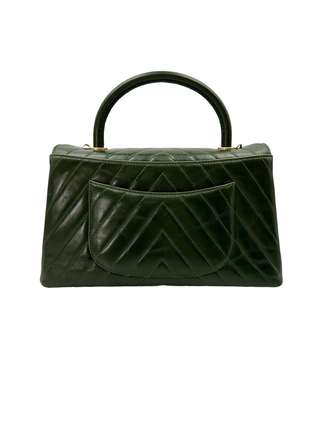 Chanel CoCo Handle Green Chevron Quilted Leather Medium Size Handle Bag With Gold Buckle(24***96) C1888