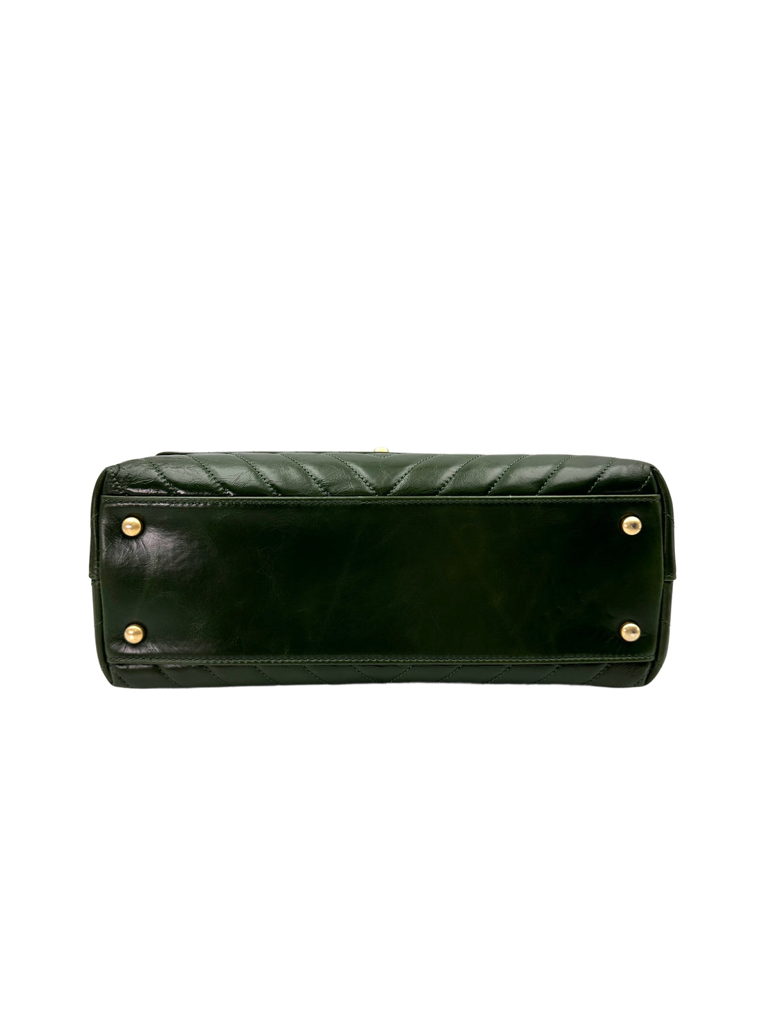 Chanel CoCo Handle Green Chevron Quilted Leather Medium Size Handle Bag With Gold Buckle(24***96) C1888