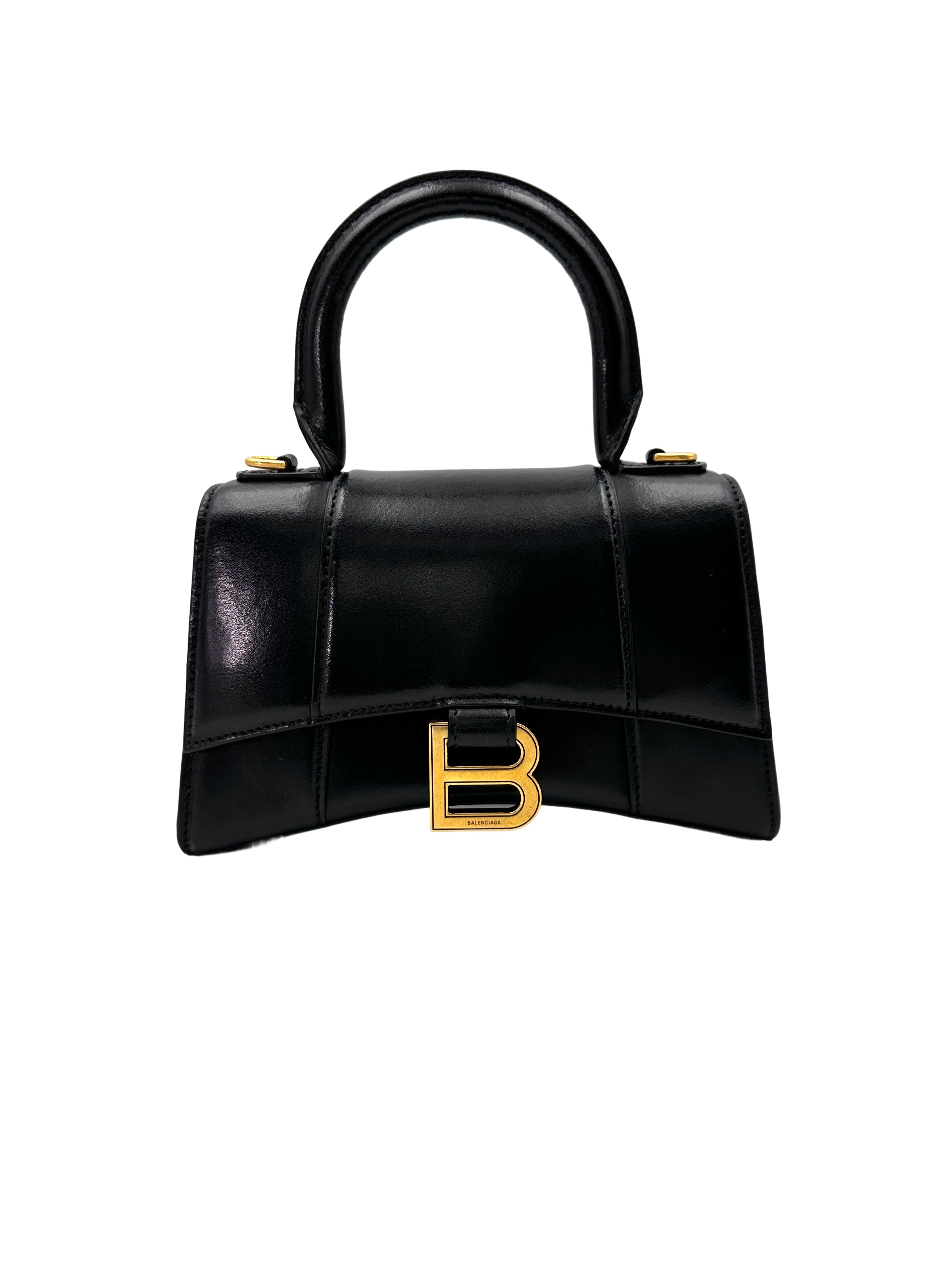 Balenciaga Hourglass Black Leather Shoulder Bag BB68
