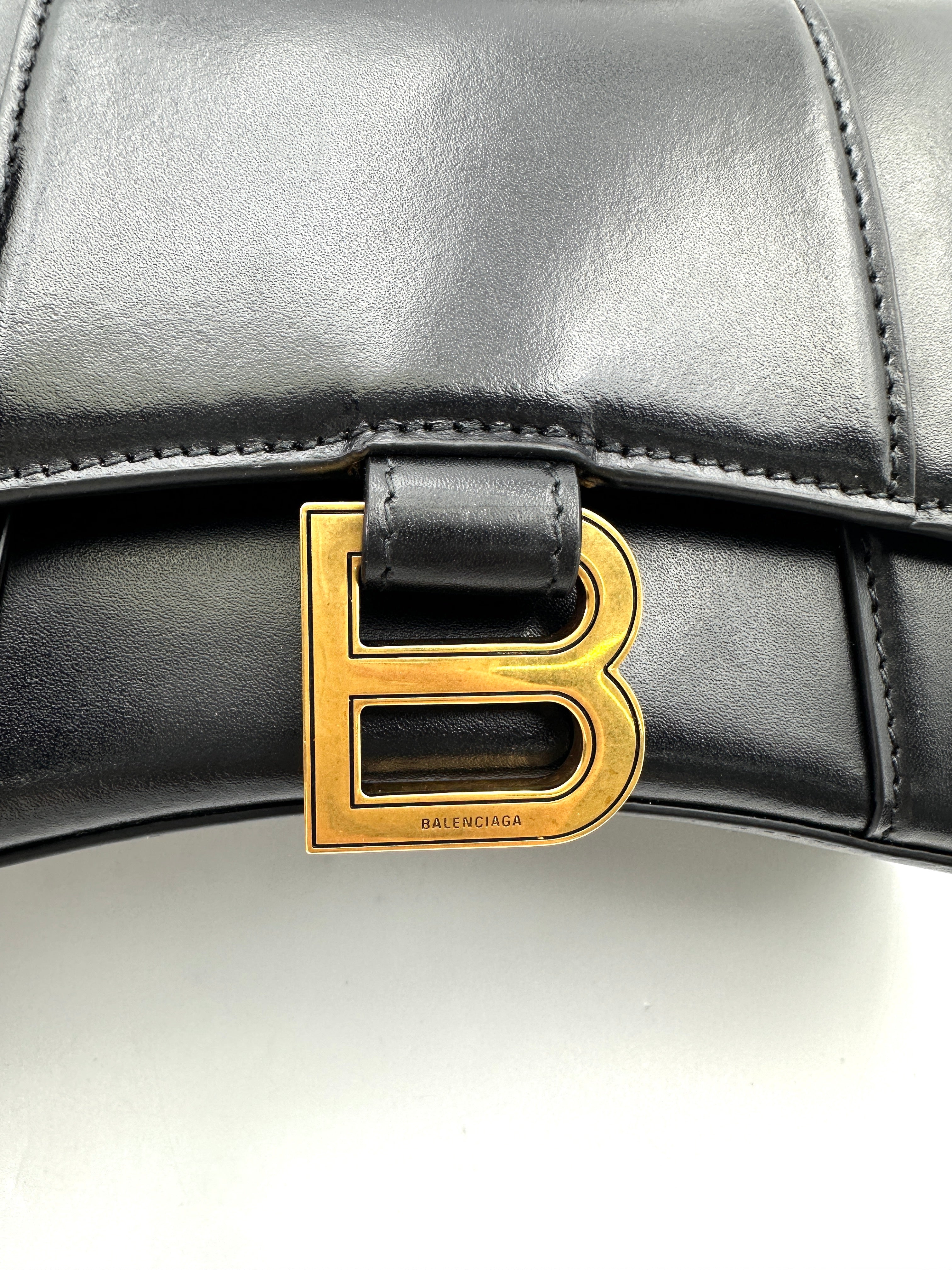 Balenciaga Hourglass Black Leather Shoulder Bag BB68