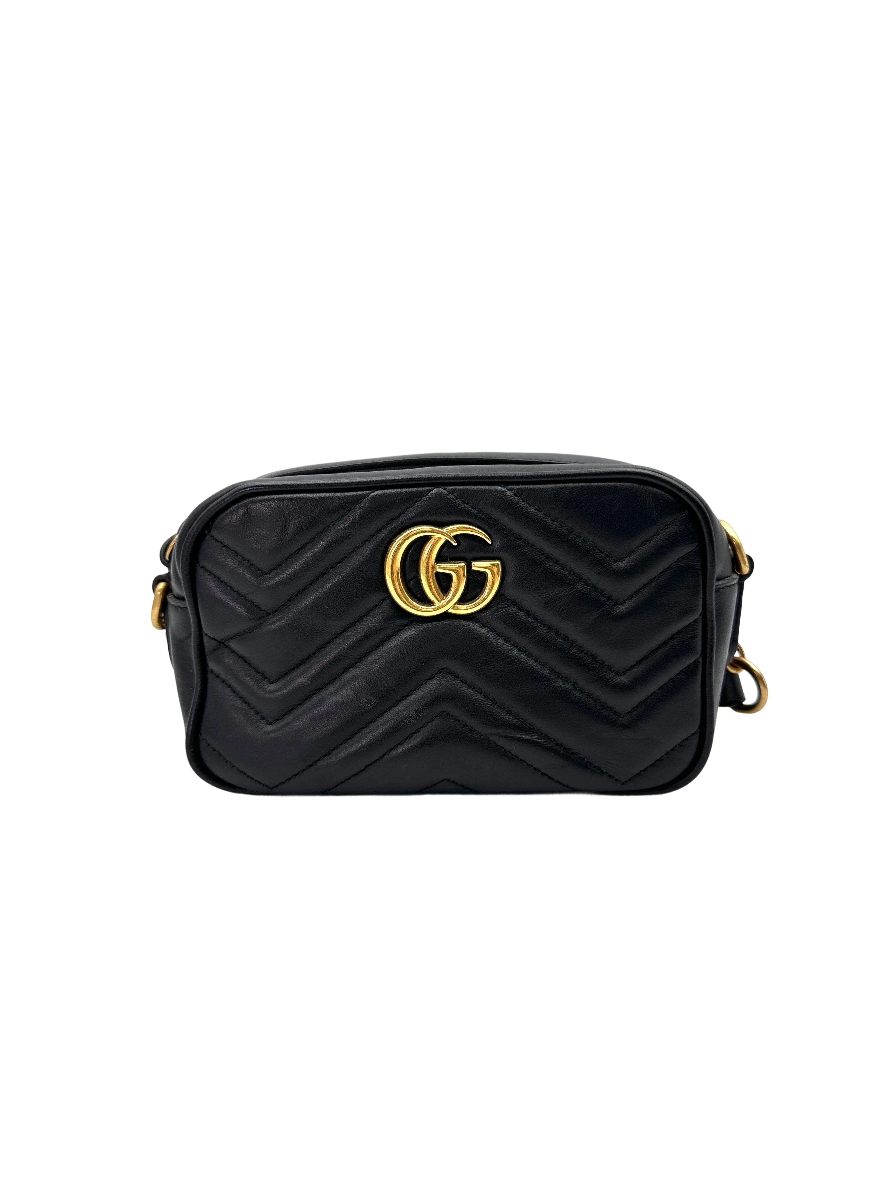 Gucci GG Marmont Black Matelasse Leather Camera Bag GG924