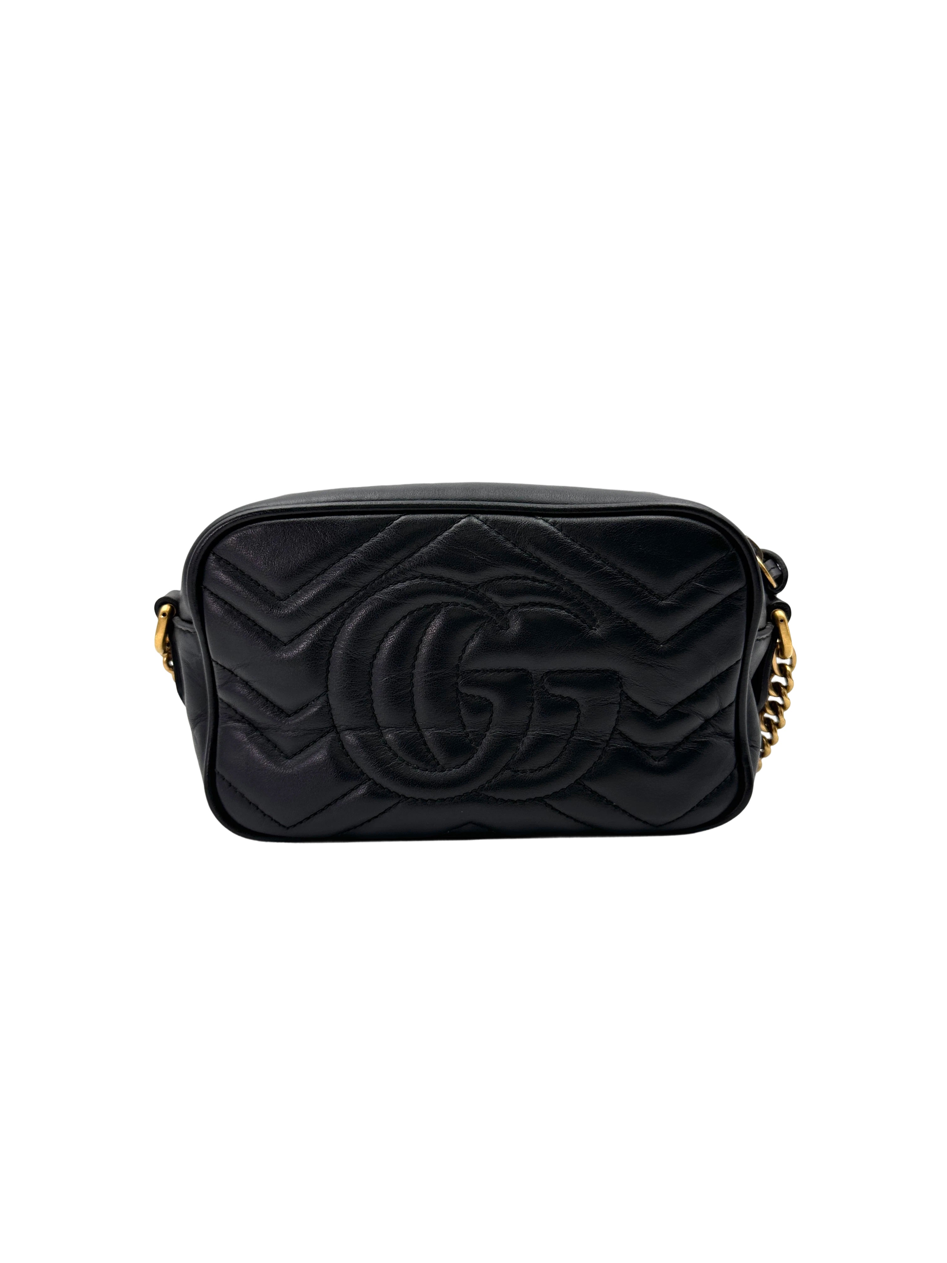 Gucci GG Marmont Black Matelasse Leather Camera Bag GG924