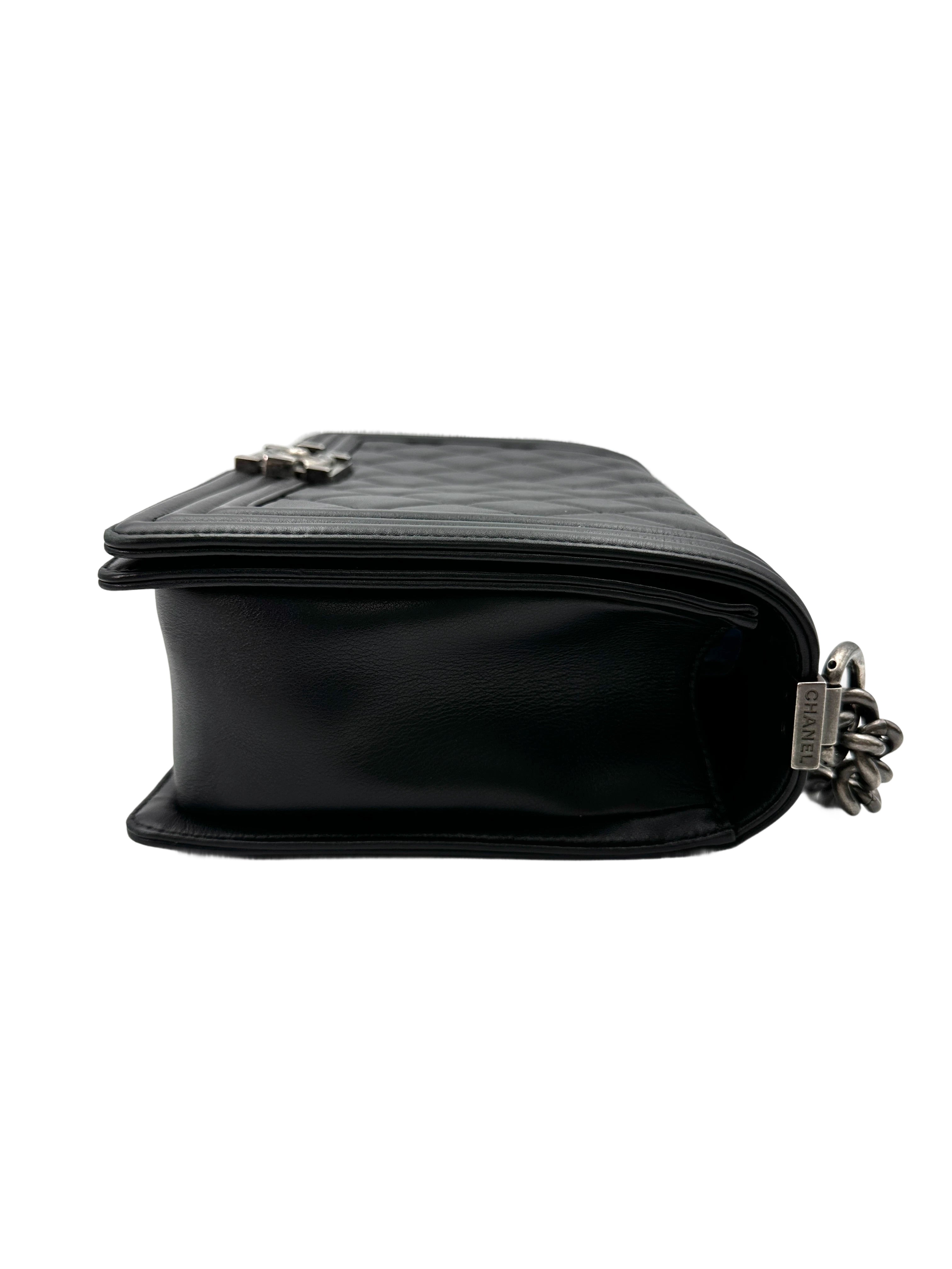 Chanel LeBoy Black Quilted Calfskin Flap Bag With Silver Buckle(19***02) IRIS211