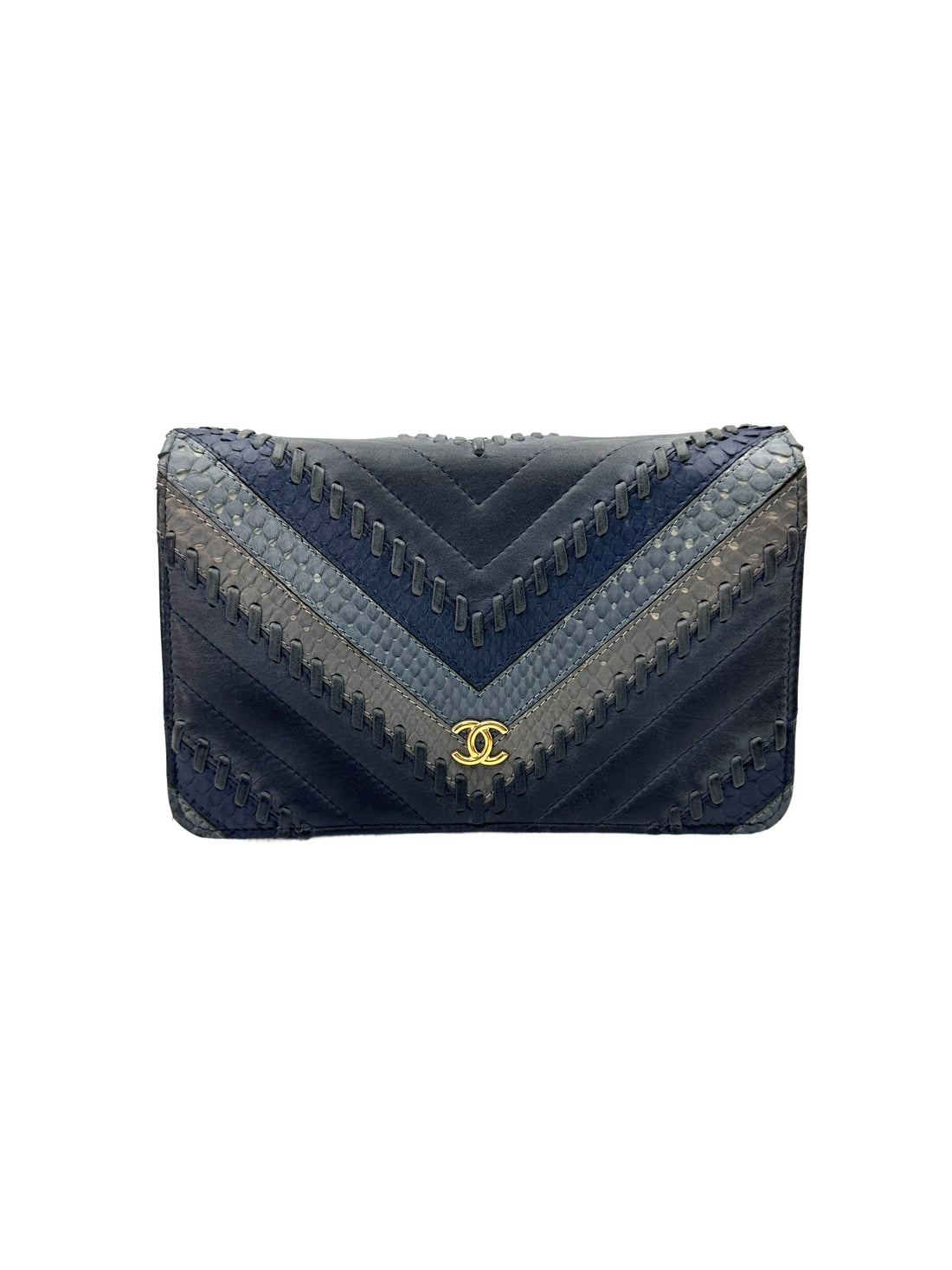 Chanel Cuba CC Whipstitch Chevron Leather & Python Wallet On Chain(23***31) CC1899