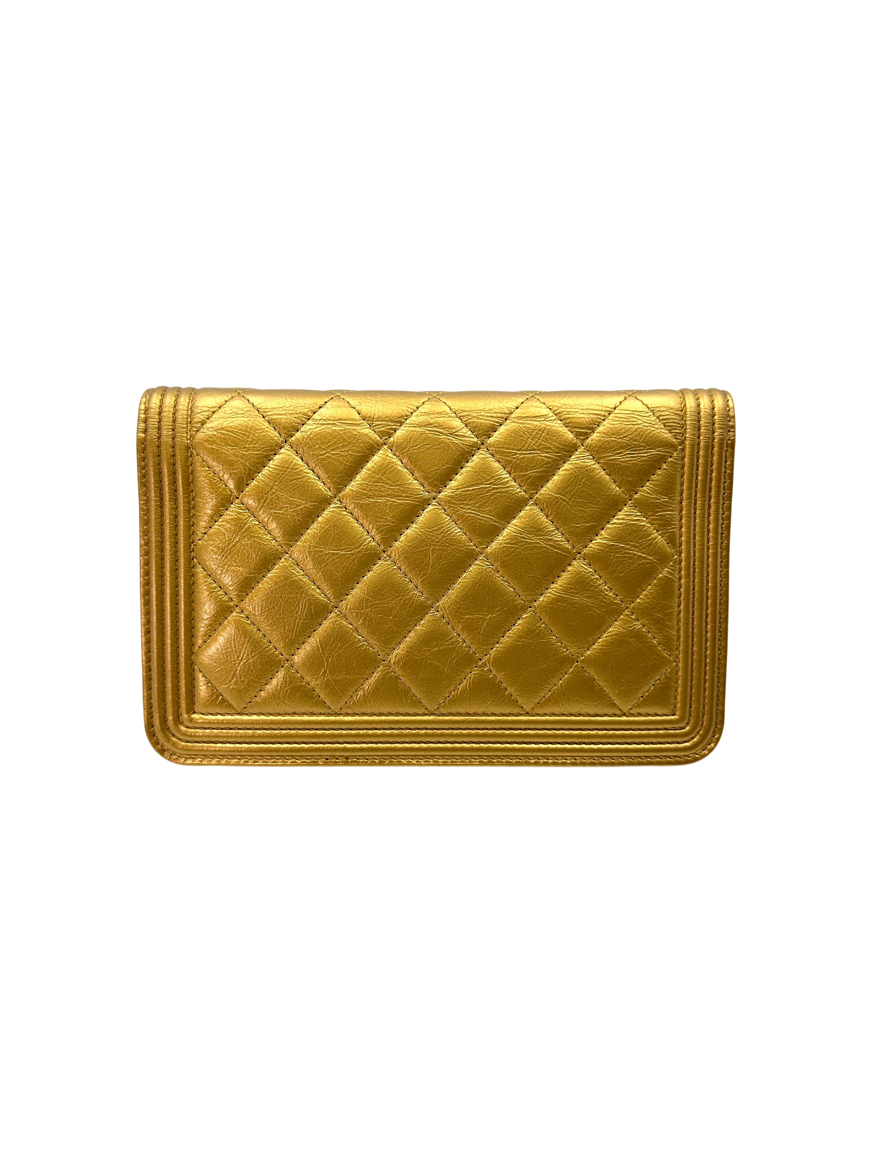 Chanel LeBoy Gold Quilted Leather Wallet On Chain With Gold Buckle(19***84) CC1890