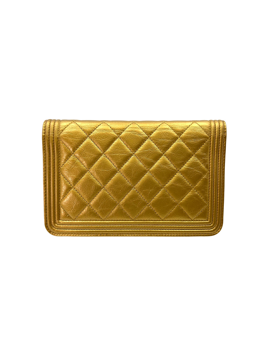 Chanel LeBoy Gold Quilted Leather Wallet On Chain With Gold Buckle(19***84) CC1890