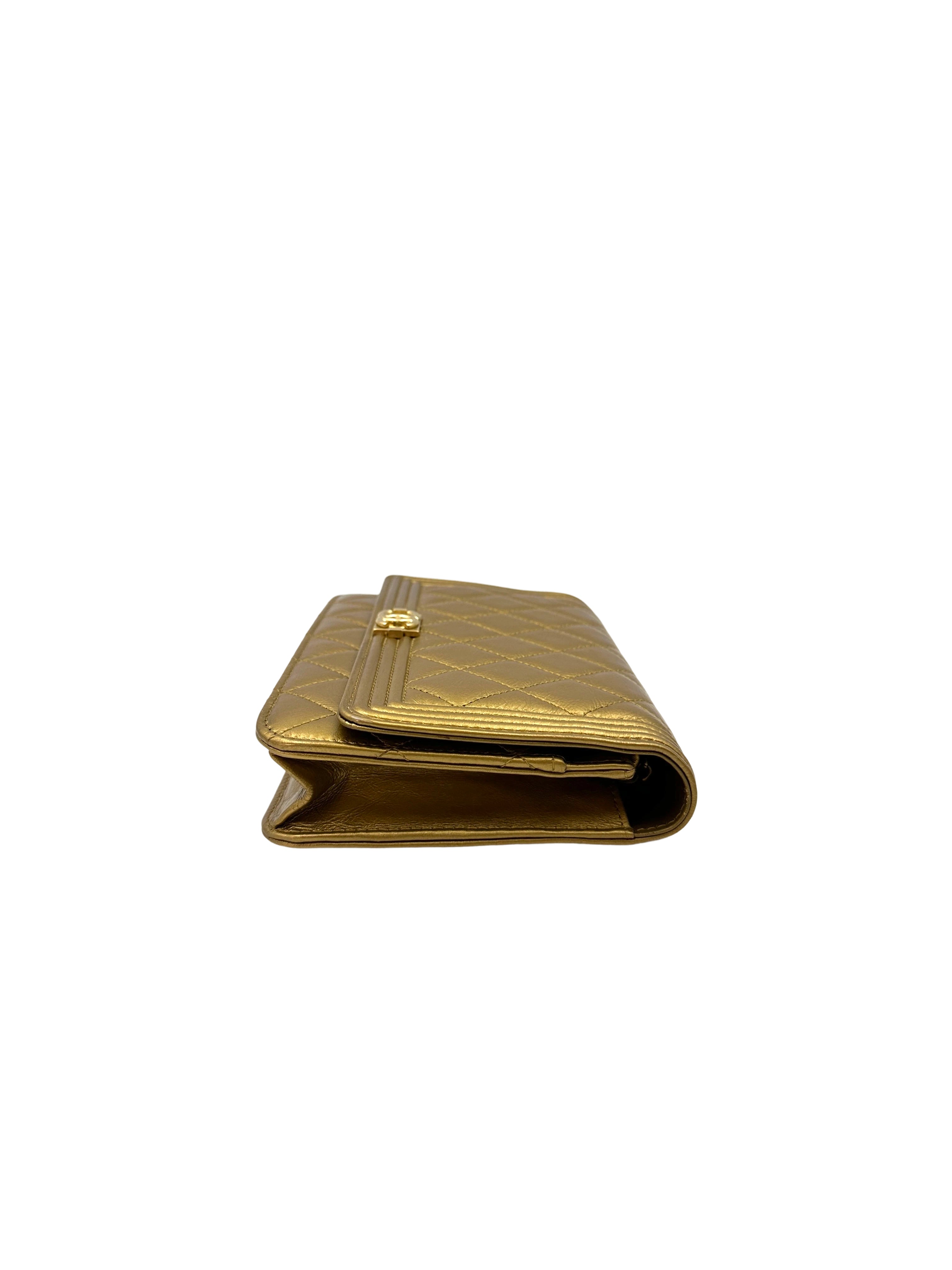 Chanel LeBoy Gold Quilted Leather Wallet On Chain With Gold Buckle(19***84) CC1890