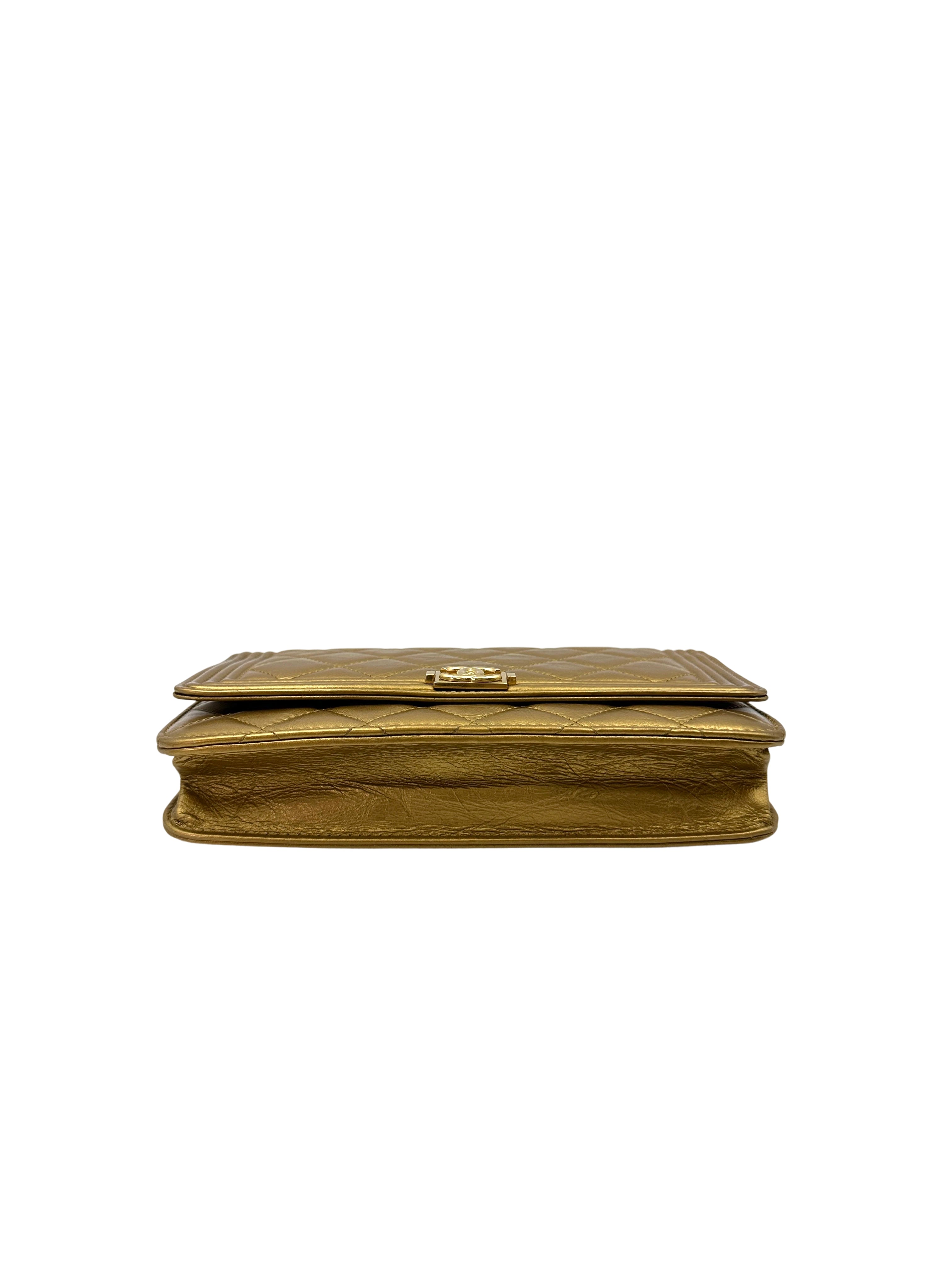 Chanel LeBoy Gold Quilted Leather Wallet On Chain With Gold Buckle(19***84) CC1890