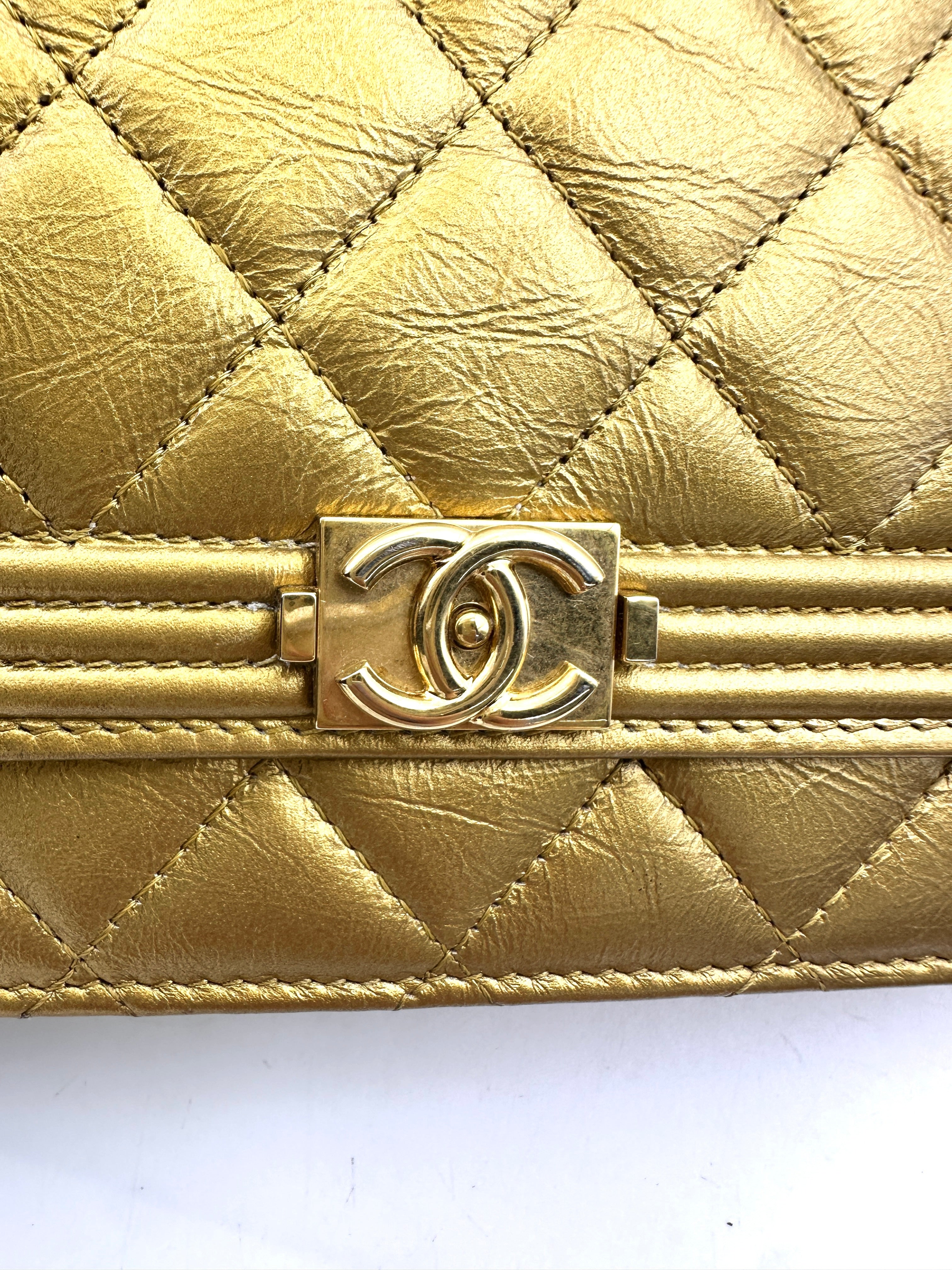 Chanel LeBoy Gold Quilted Leather Wallet On Chain With Gold Buckle(19***84) CC1890