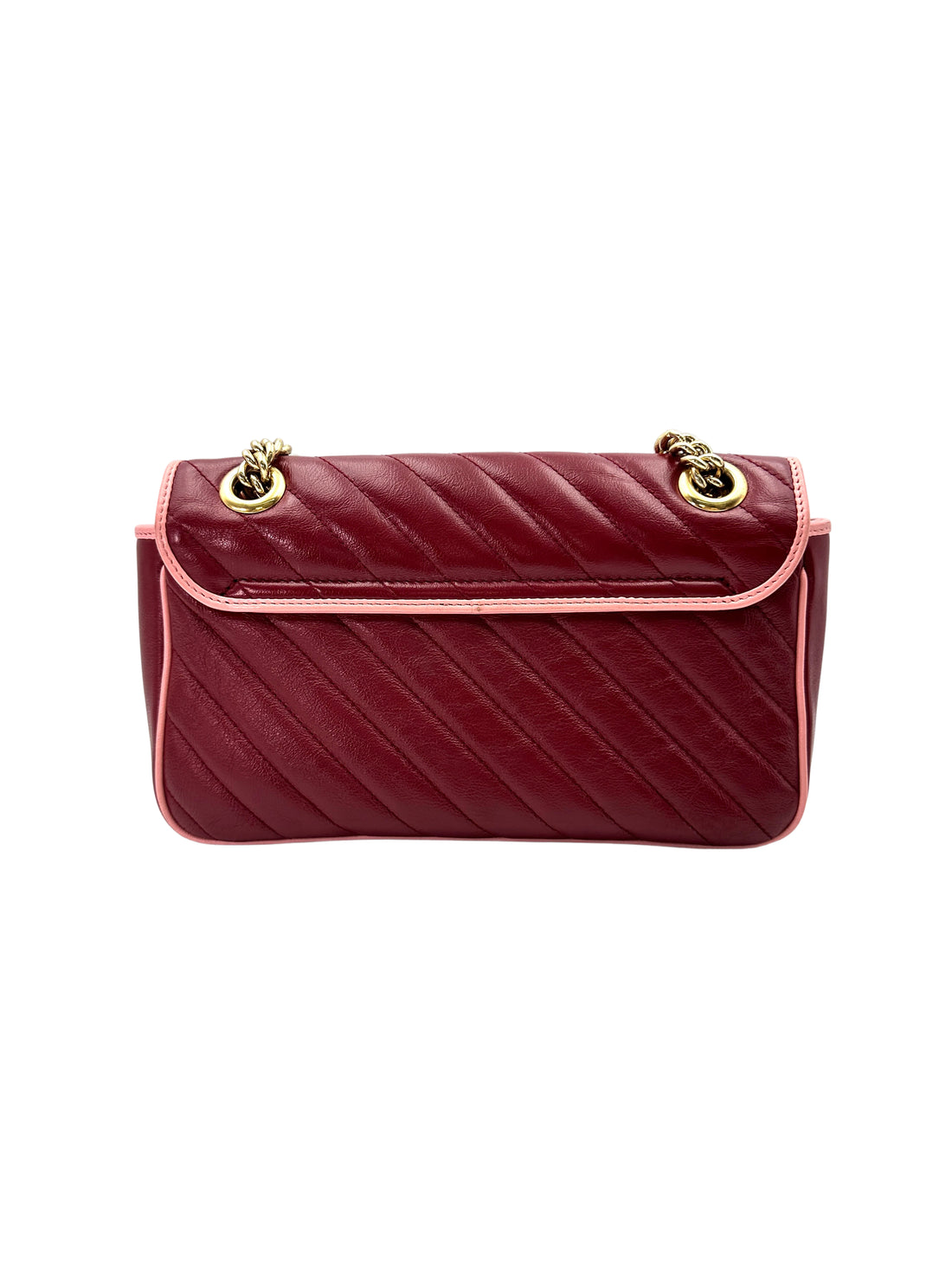 Gucci GG Marmont Red Leather Flap Bag With Pink Trim GG919