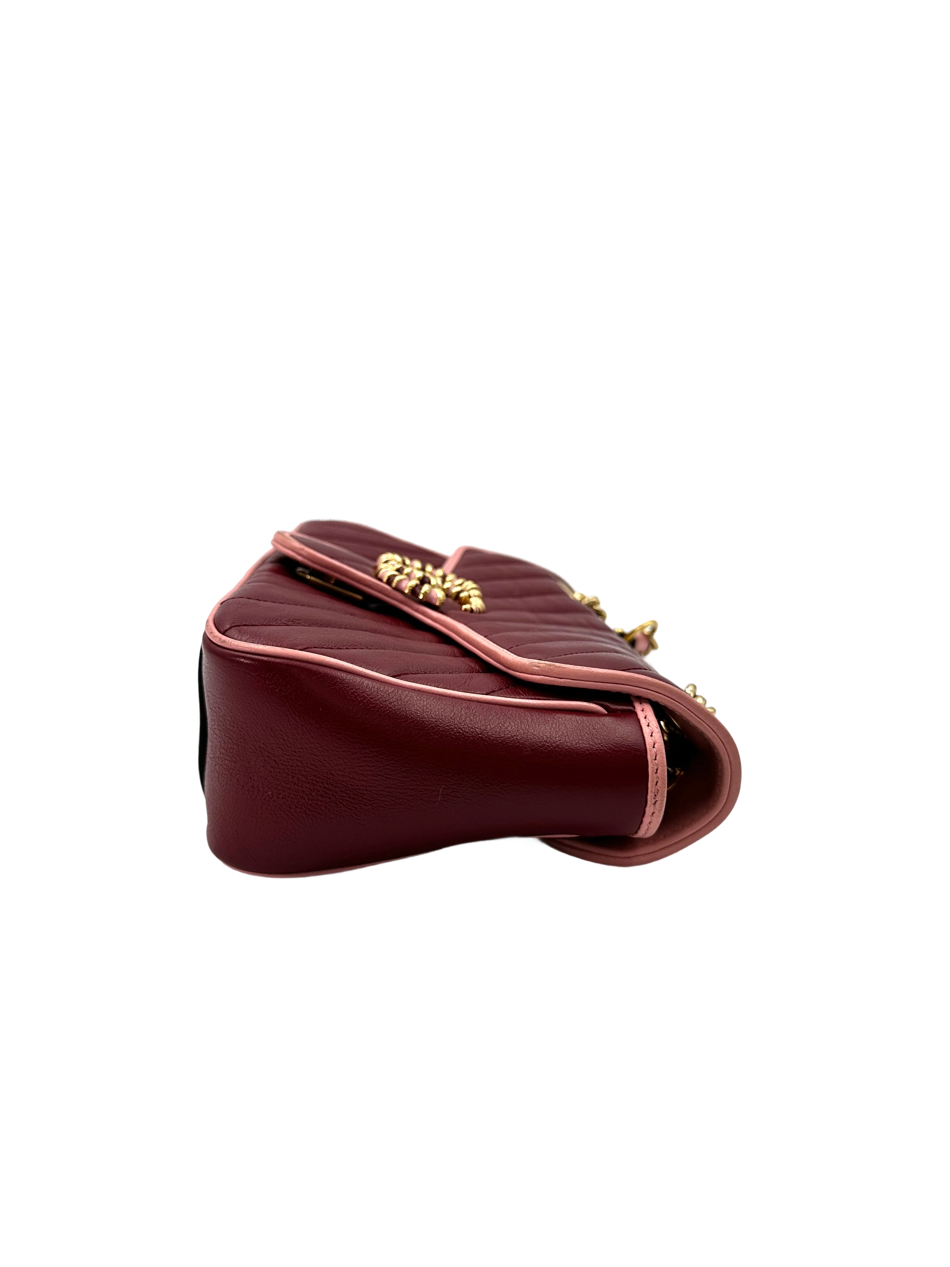 Gucci GG Marmont Red Leather Flap Bag With Pink Trim GG919