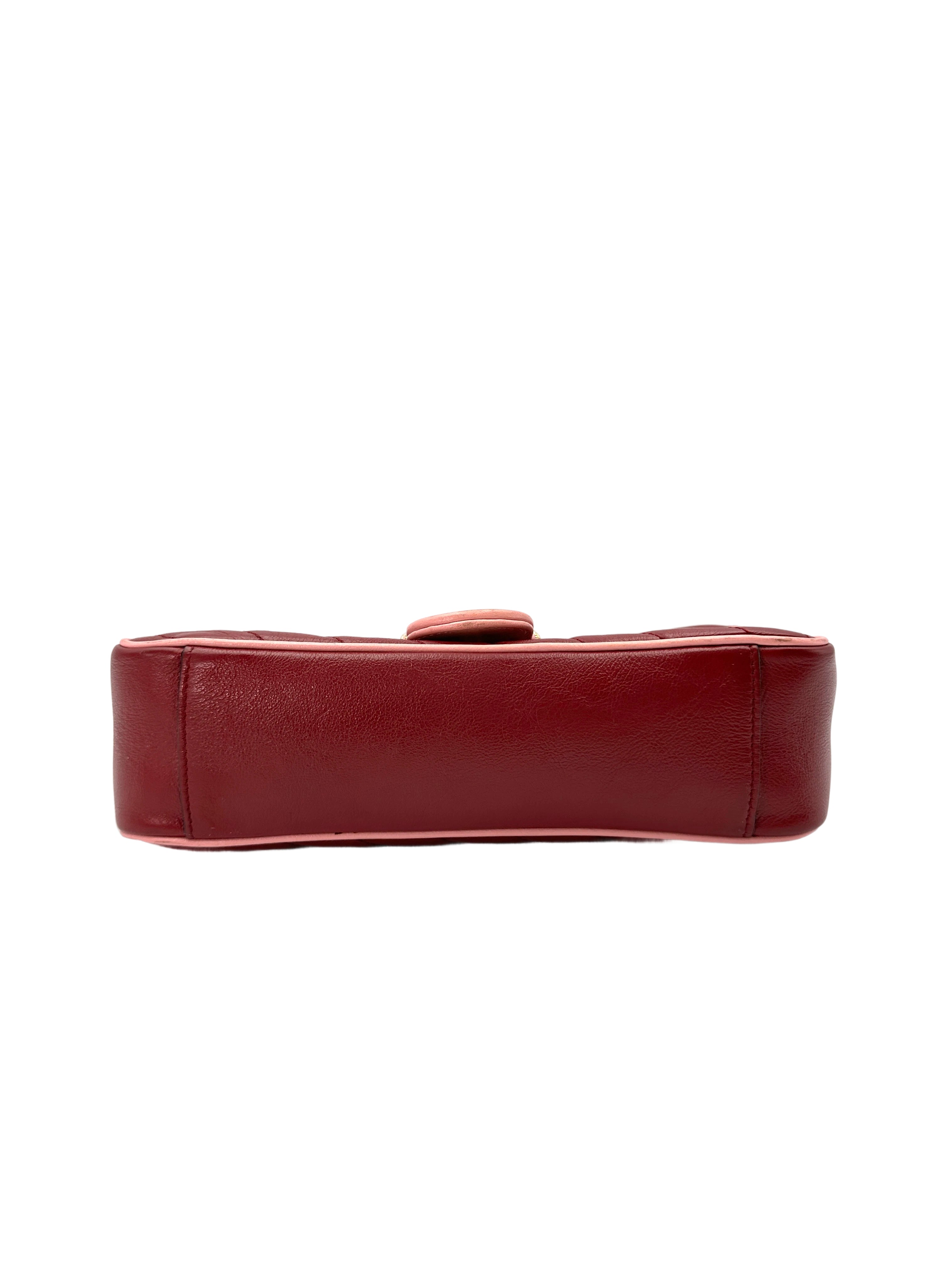 Gucci GG Marmont Red Leather Flap Bag With Pink Trim GG919