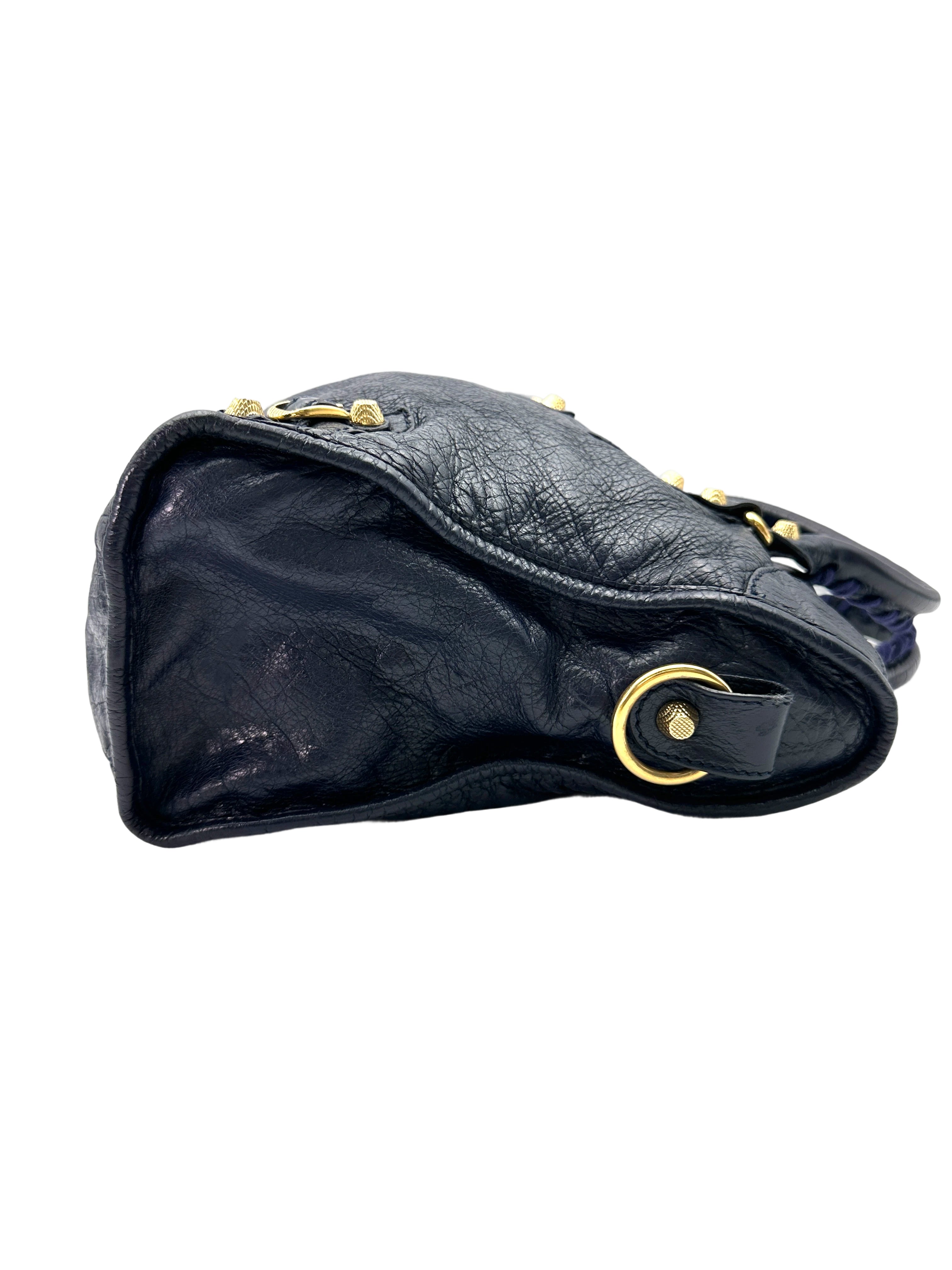 Balenciaga Moto Classic City Navy Leather Large Size Handle Bag BB69