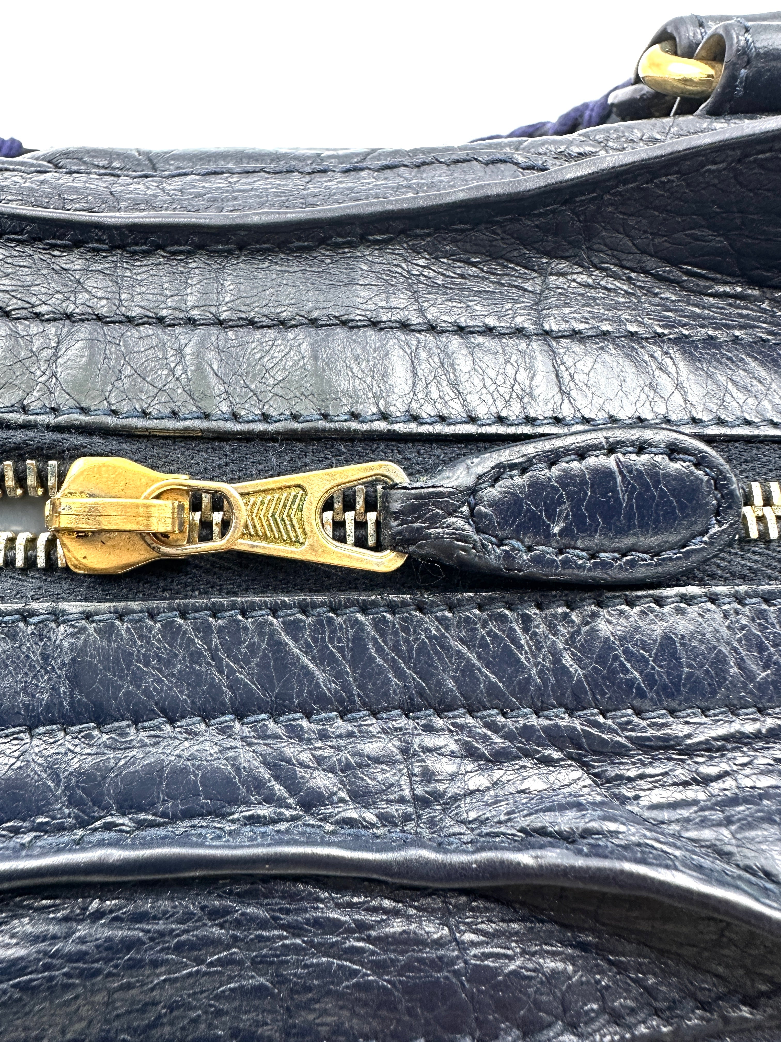 Balenciaga Moto Classic City Navy Leather Large Size Handle Bag BB69