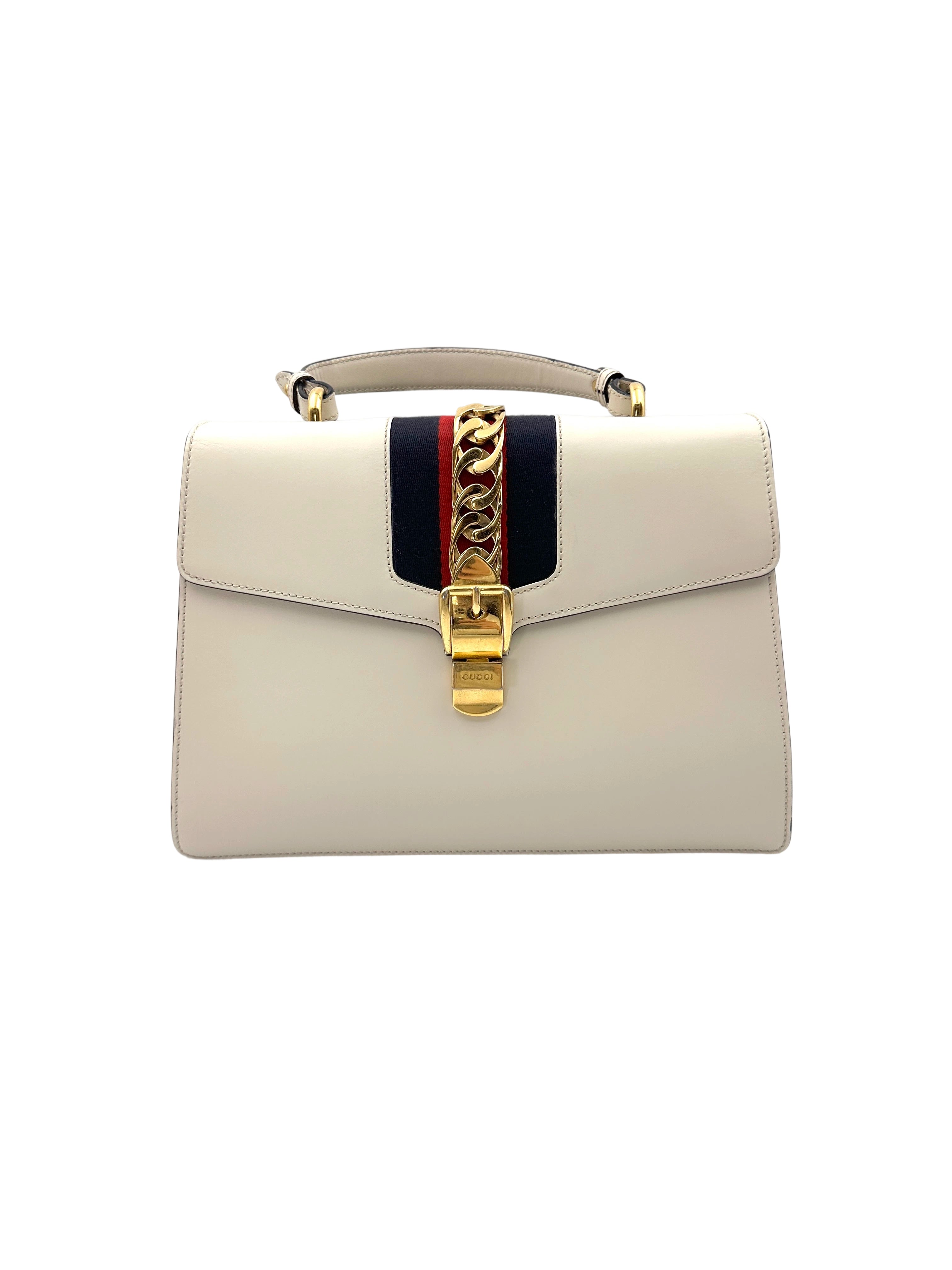 Gucci Sylvie White Leather Shoulder Bag GG915