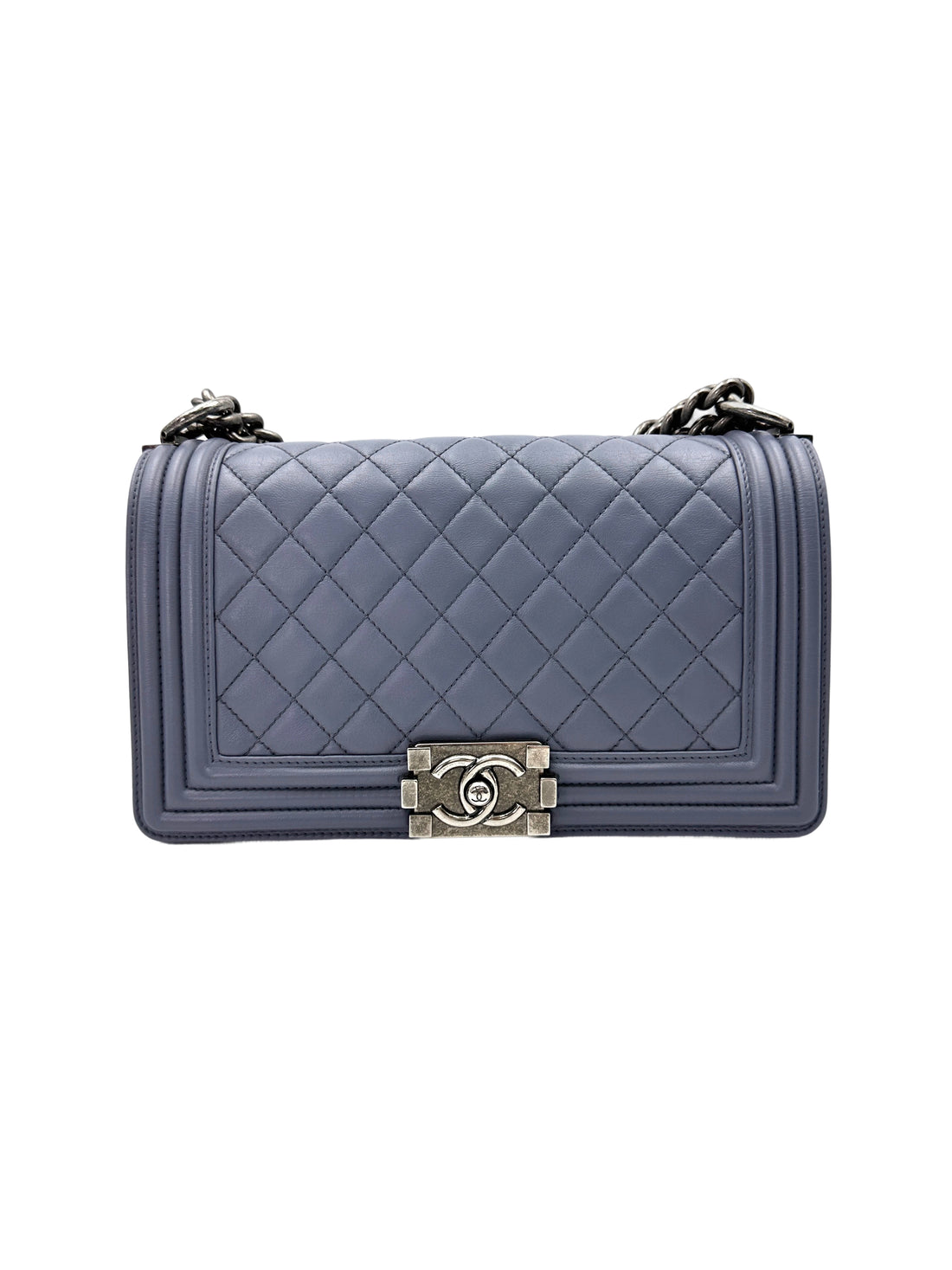 Chanel LeBoy Blue Quilted Leather Medium Size Flap Bag With Silver Buckle(15***01) CC1894