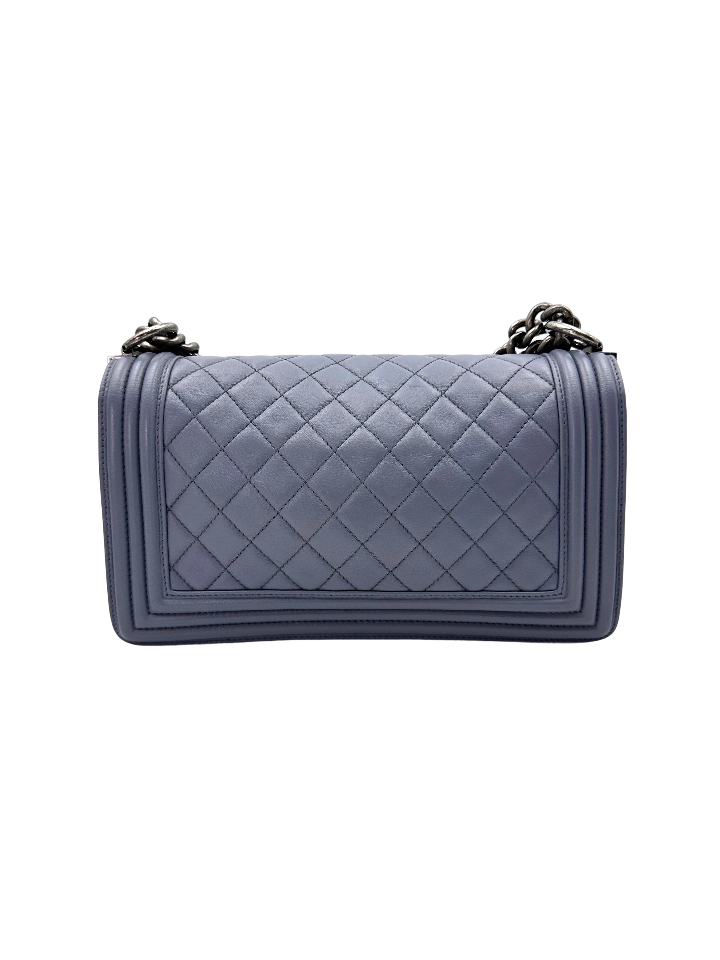 Chanel LeBoy Blue Quilted Leather Medium Size Flap Bag With Silver Buckle(15***01) CC1894