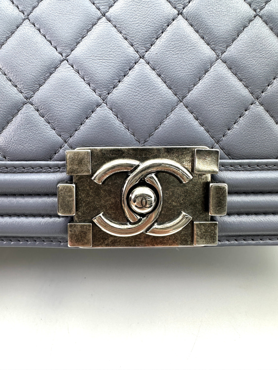 Chanel LeBoy Blue Quilted Leather Medium Size Flap Bag With Silver Buckle(15***01) CC1894