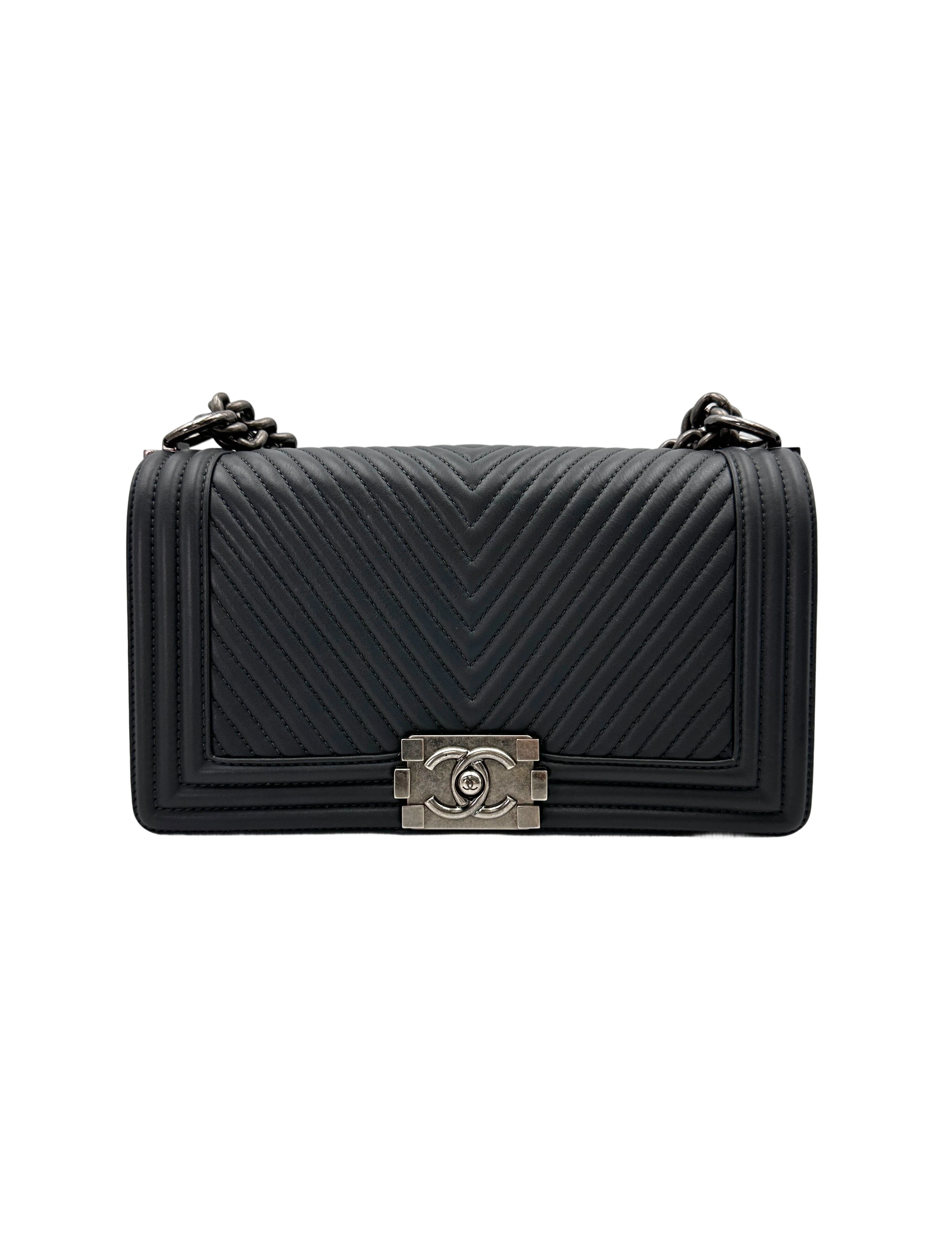 Chanel LeBoy Grey Chevron Quilted Leather Flap Bag With Silver Buckle(19***70) CC1897
