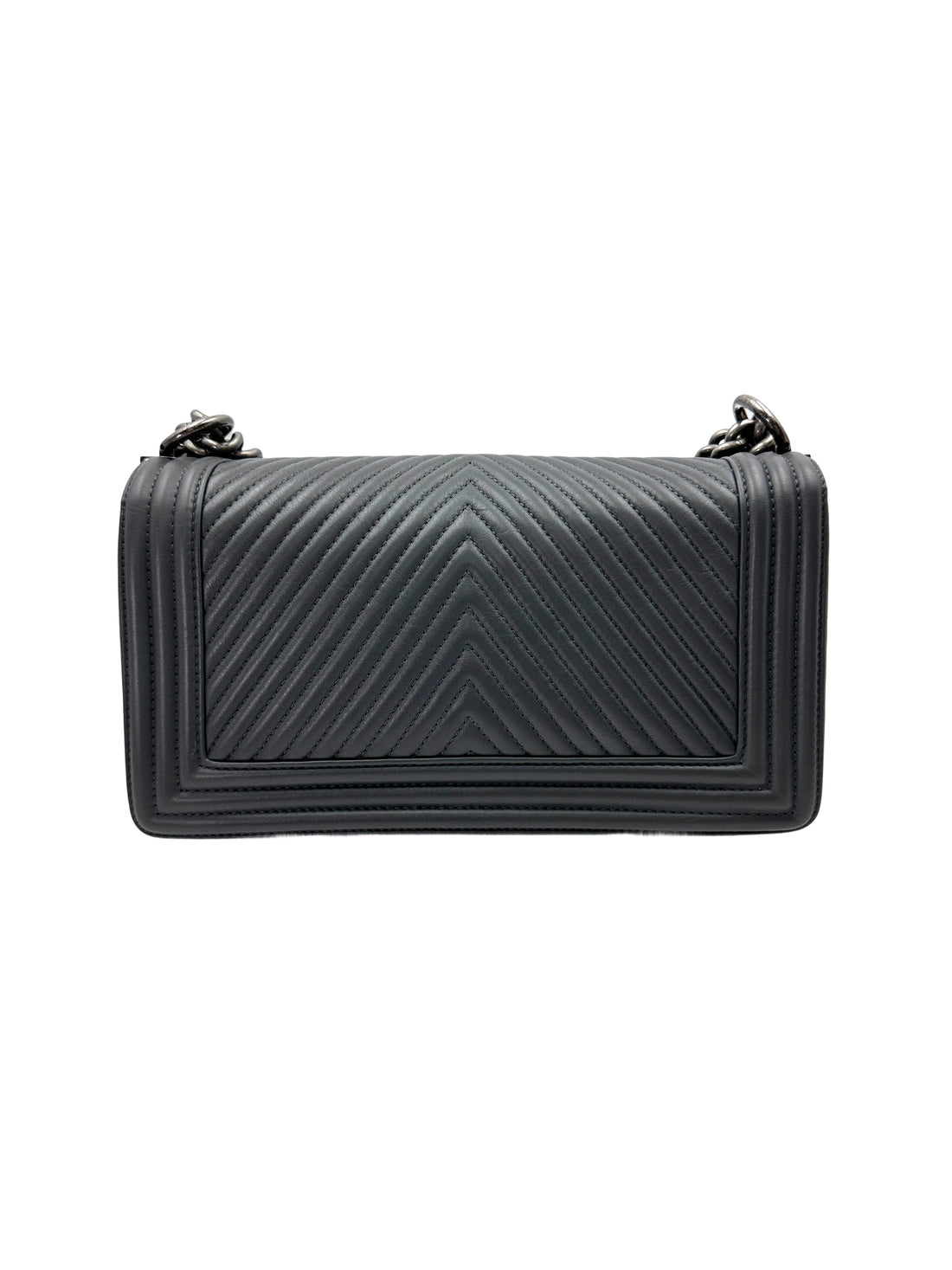 Chanel LeBoy Grey Chevron Quilted Leather Flap Bag With Silver Buckle(19***70) CC1897