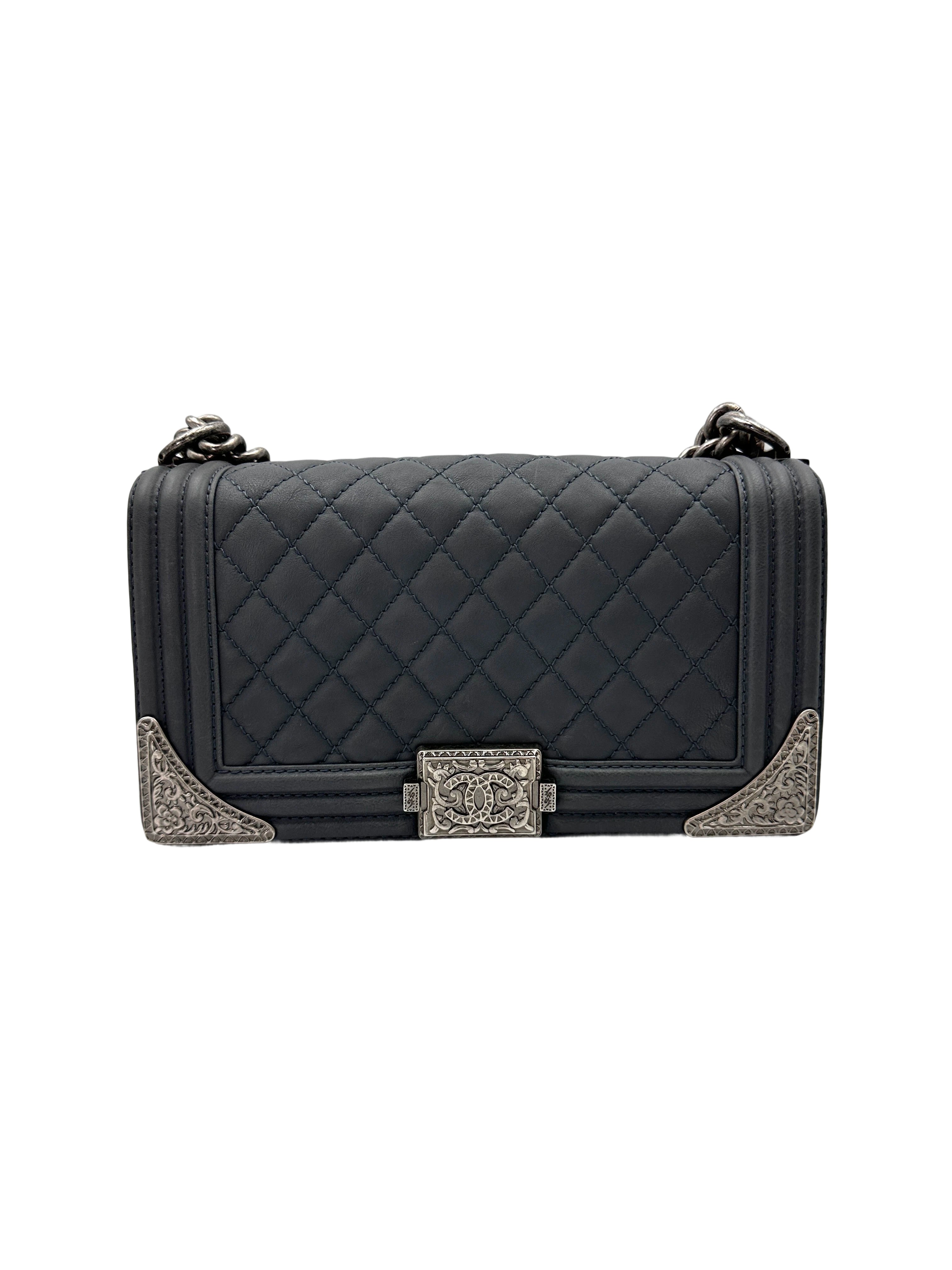 Chanel LeBoy Grey Quilted Leather Medium Size Flap Bag With Silver Hardware(19***27) CC1896