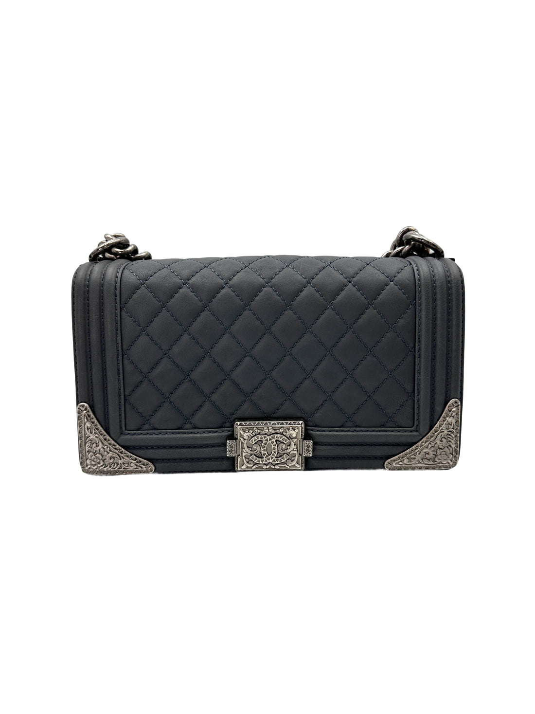 Chanel LeBoy Grey Quilted Leather Medium Size Flap Bag With Silver Hardware(19***27) CC1896
