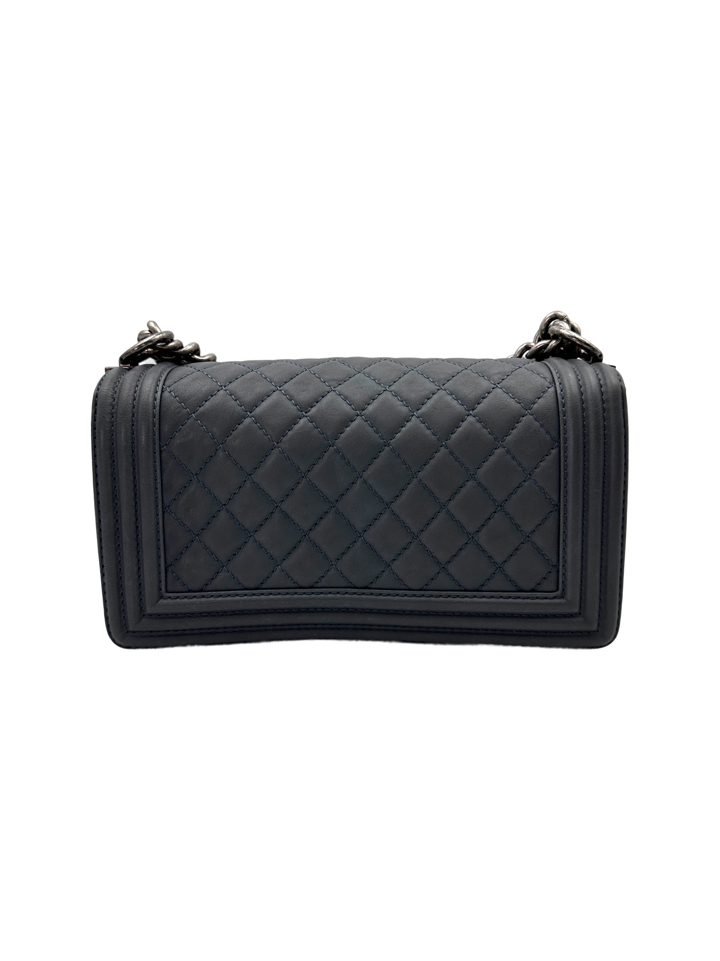 Chanel LeBoy Grey Quilted Leather Medium Size Flap Bag With Silver Hardware(19***27) CC1896