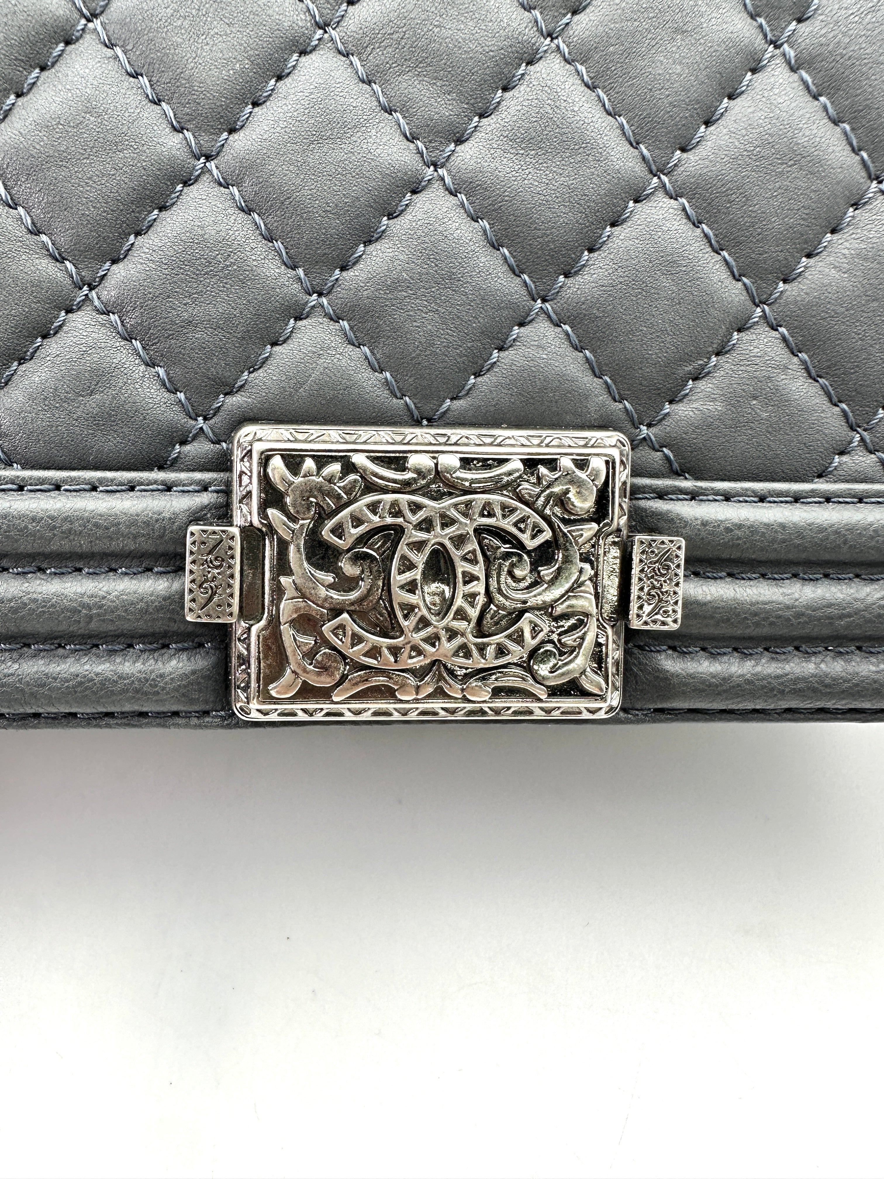 Chanel LeBoy Grey Quilted Leather Medium Size Flap Bag With Silver Hardware(19***27) CC1896