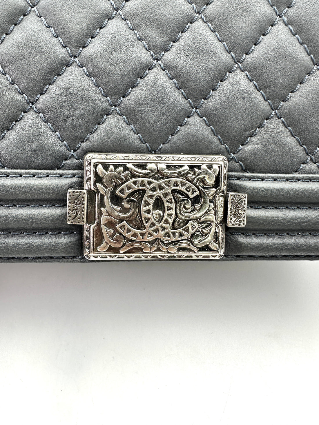 Chanel LeBoy Grey Quilted Leather Medium Size Flap Bag With Silver Hardware(19***27) CC1896