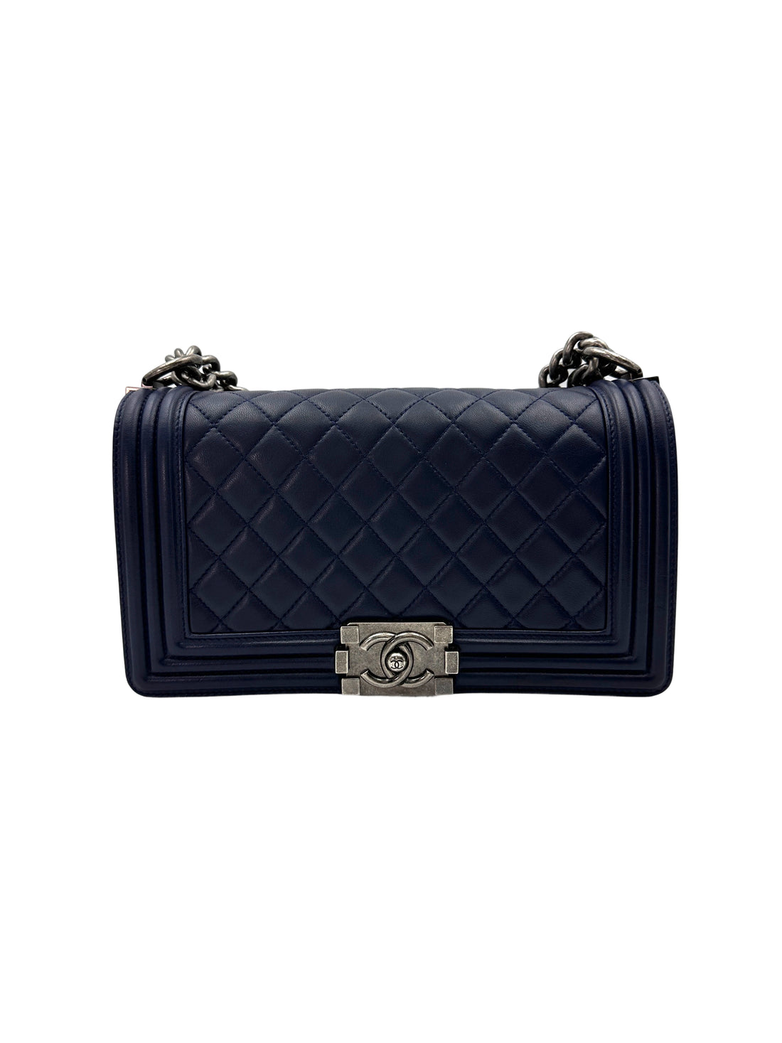 Chanel LeBoy Navy Quilted Leather Flap Bag With Silver Buckle(16***83) CC1892