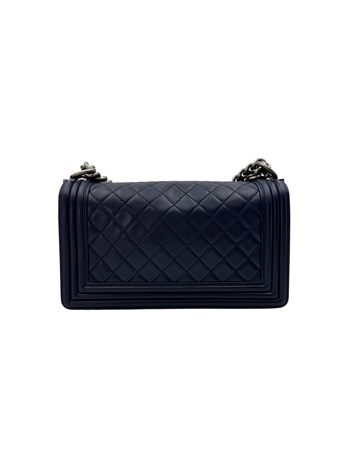 Chanel LeBoy Navy Quilted Leather Flap Bag With Silver Buckle(16***83) CC1892