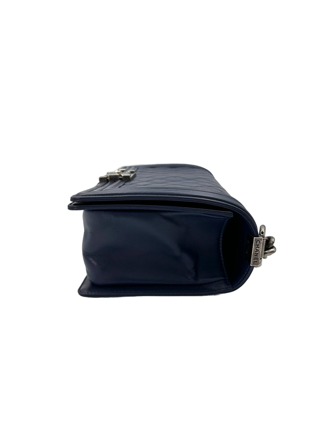 Chanel LeBoy Navy Quilted Leather Flap Bag With Silver Buckle(16***83) CC1892