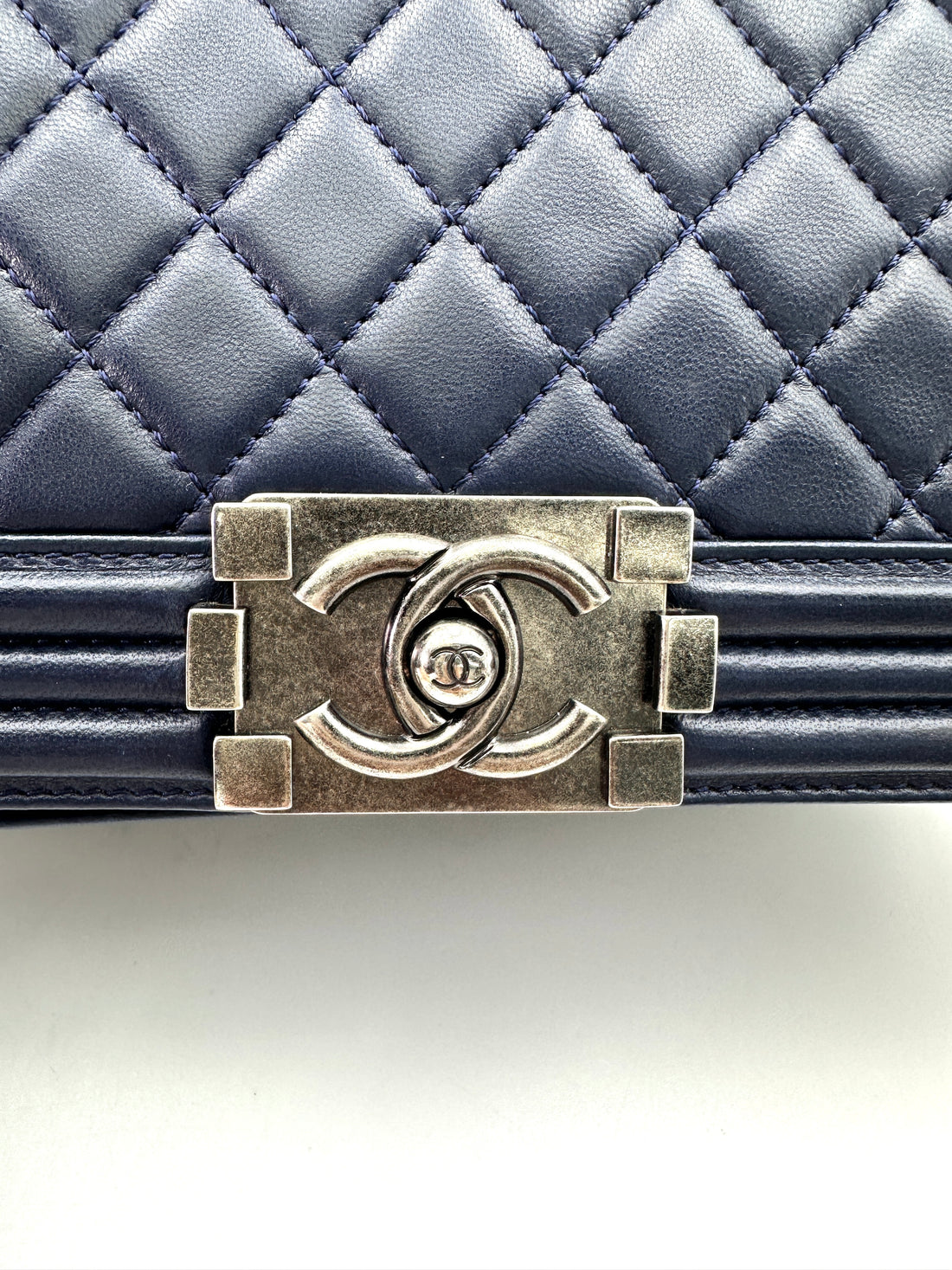 Chanel LeBoy Navy Quilted Leather Flap Bag With Silver Buckle(16***83) CC1892