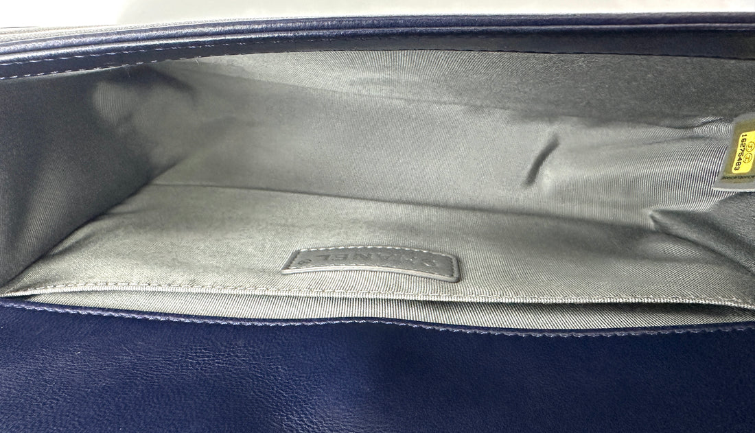 Chanel LeBoy Navy Quilted Leather Flap Bag With Silver Buckle(16***83) CC1892