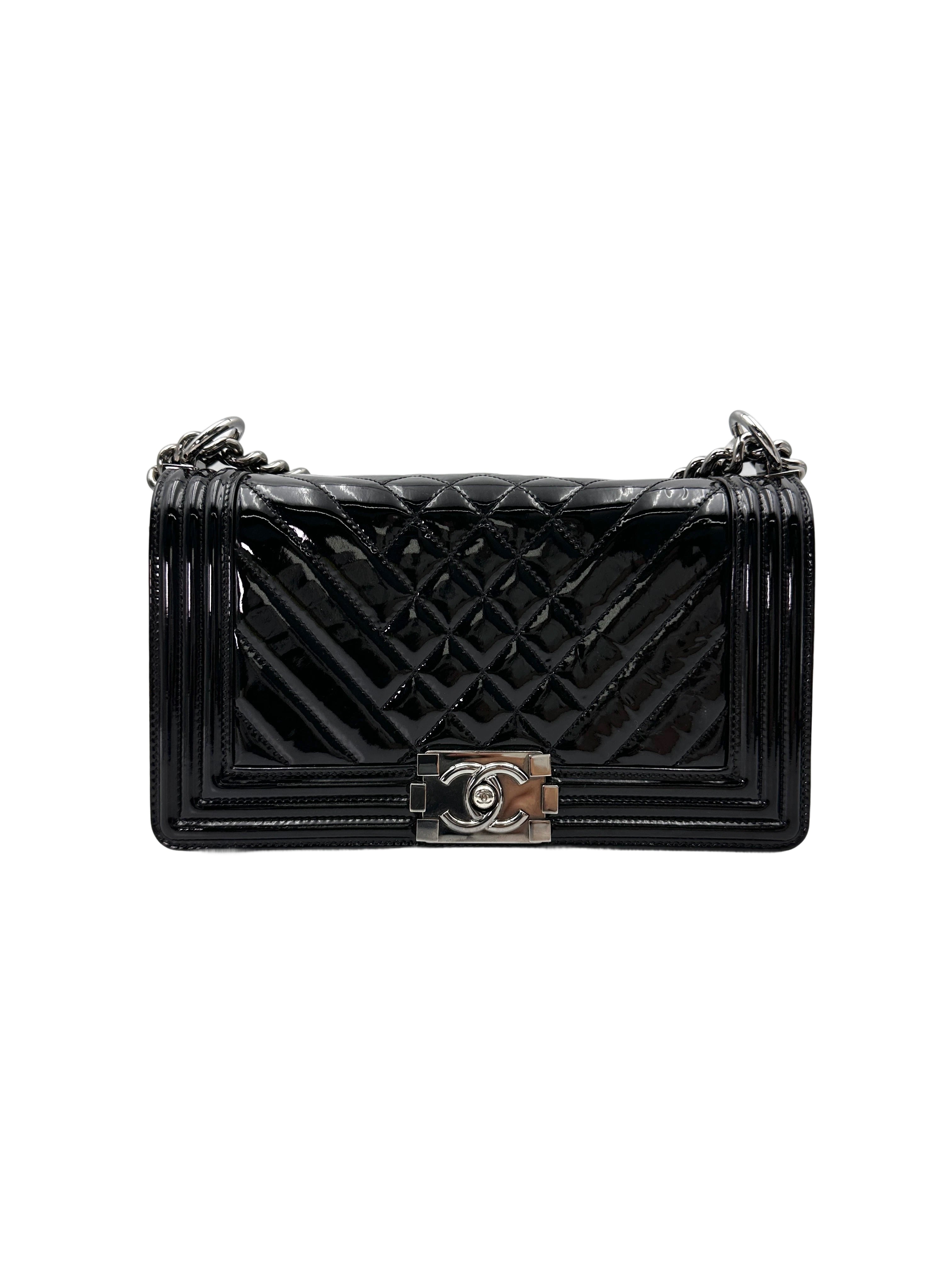 Chanel LeBoy Black Quilted Patent Leather Flap Bag With Silver Buckle(18***25) CC1891