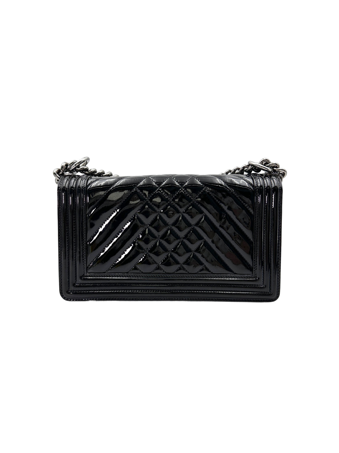 Chanel LeBoy Black Quilted Patent Leather Flap Bag With Silver Buckle(18***25) CC1891