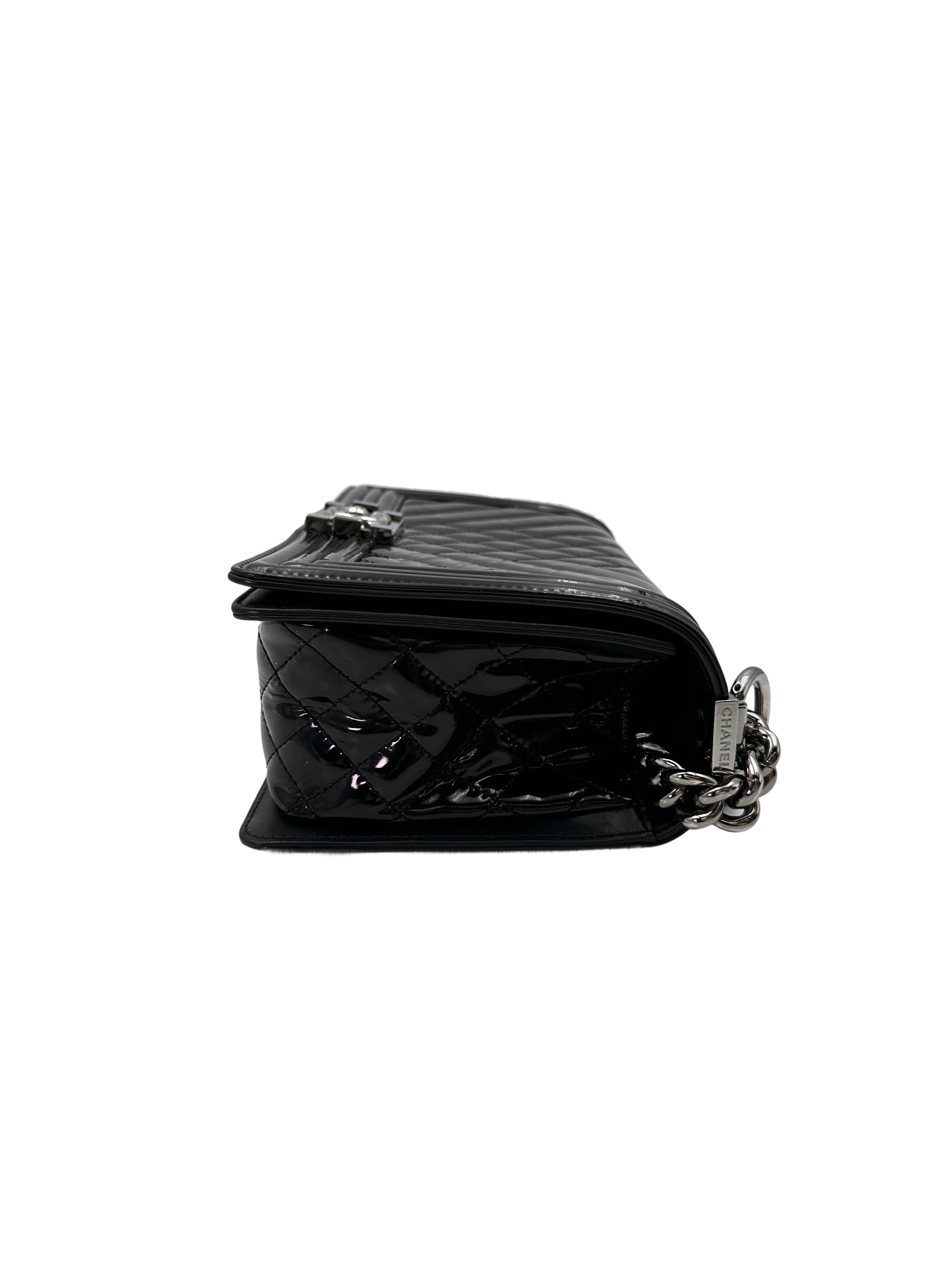 Chanel LeBoy Black Quilted Patent Leather Flap Bag With Silver Buckle(18***25) CC1891