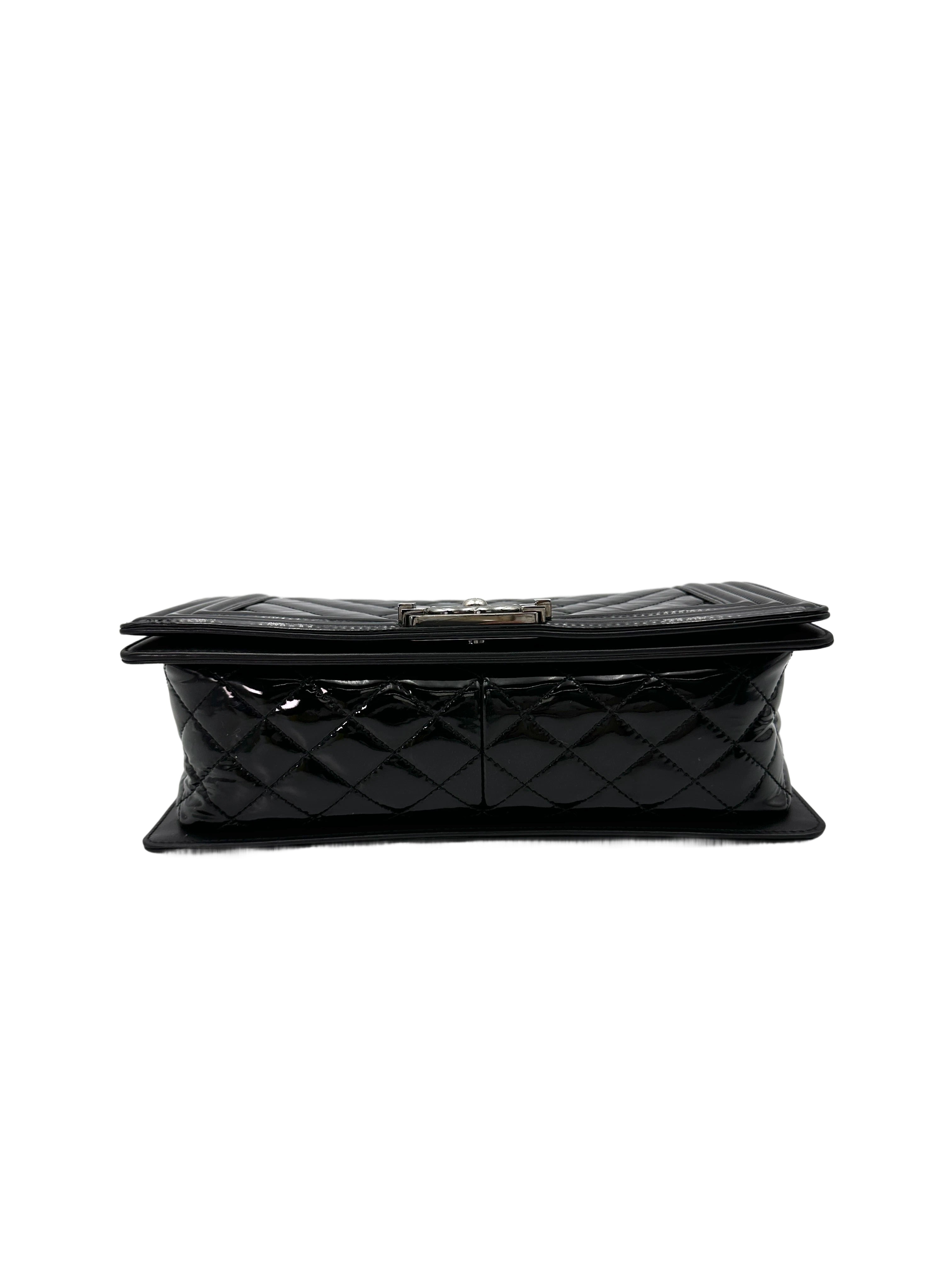 Chanel LeBoy Black Quilted Patent Leather Flap Bag With Silver Buckle(18***25) CC1891
