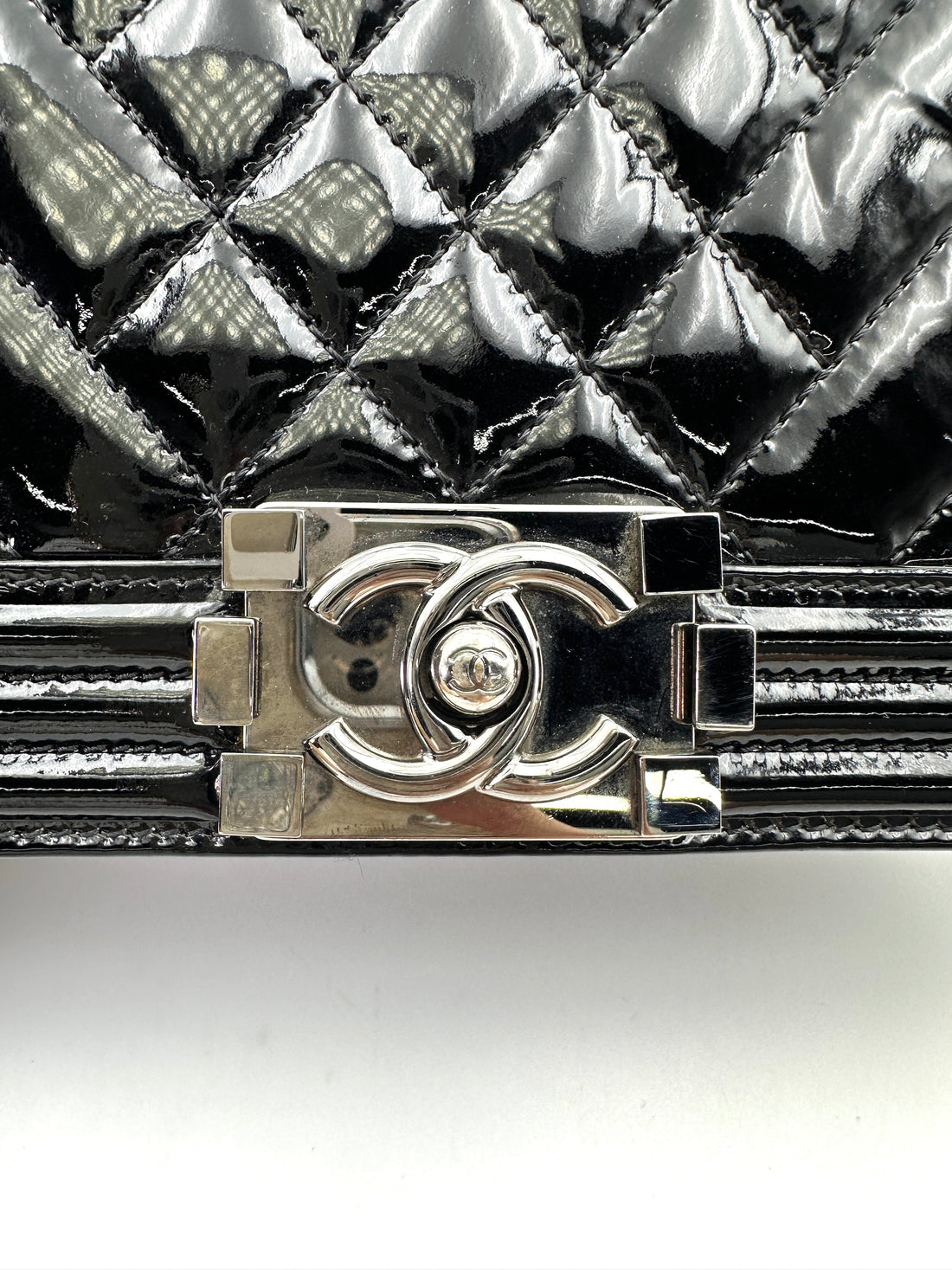 Chanel LeBoy Black Quilted Patent Leather Flap Bag With Silver Buckle(18***25) CC1891
